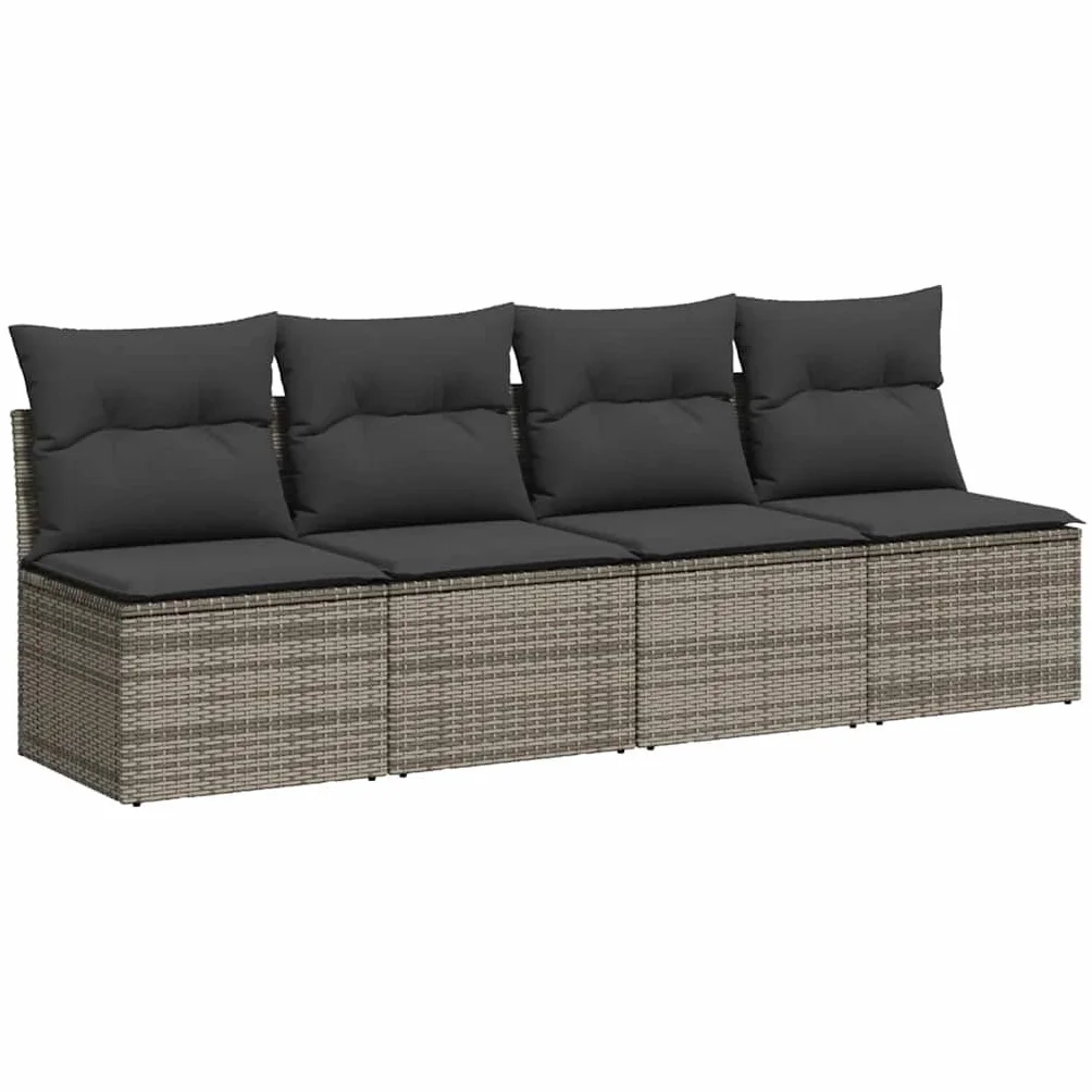 Canapé de Jardin 4 Places Résine Tressée Gris avec Coussins