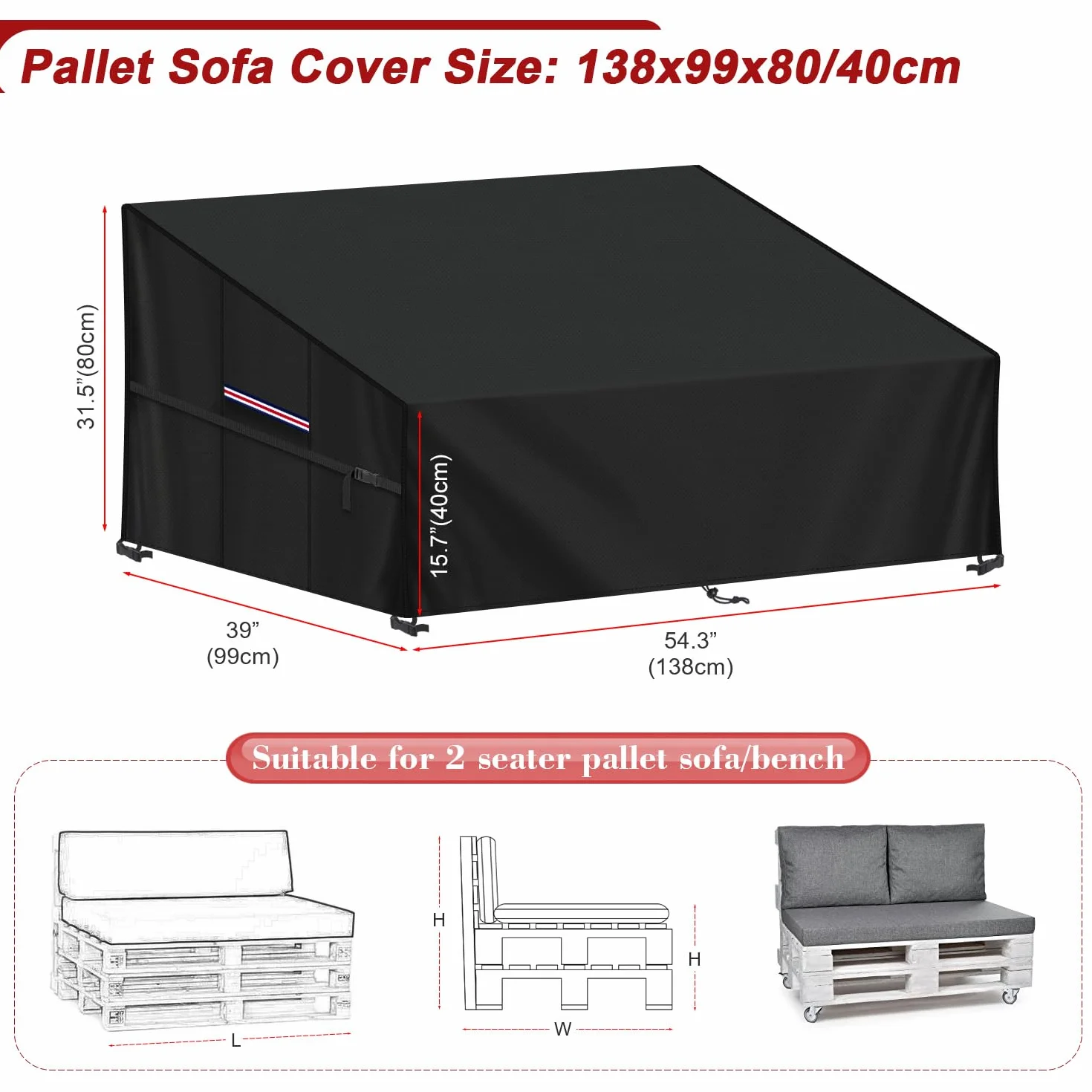 LAMUNI Housse Canapé Palette Imperméable 138x99x80/40cm