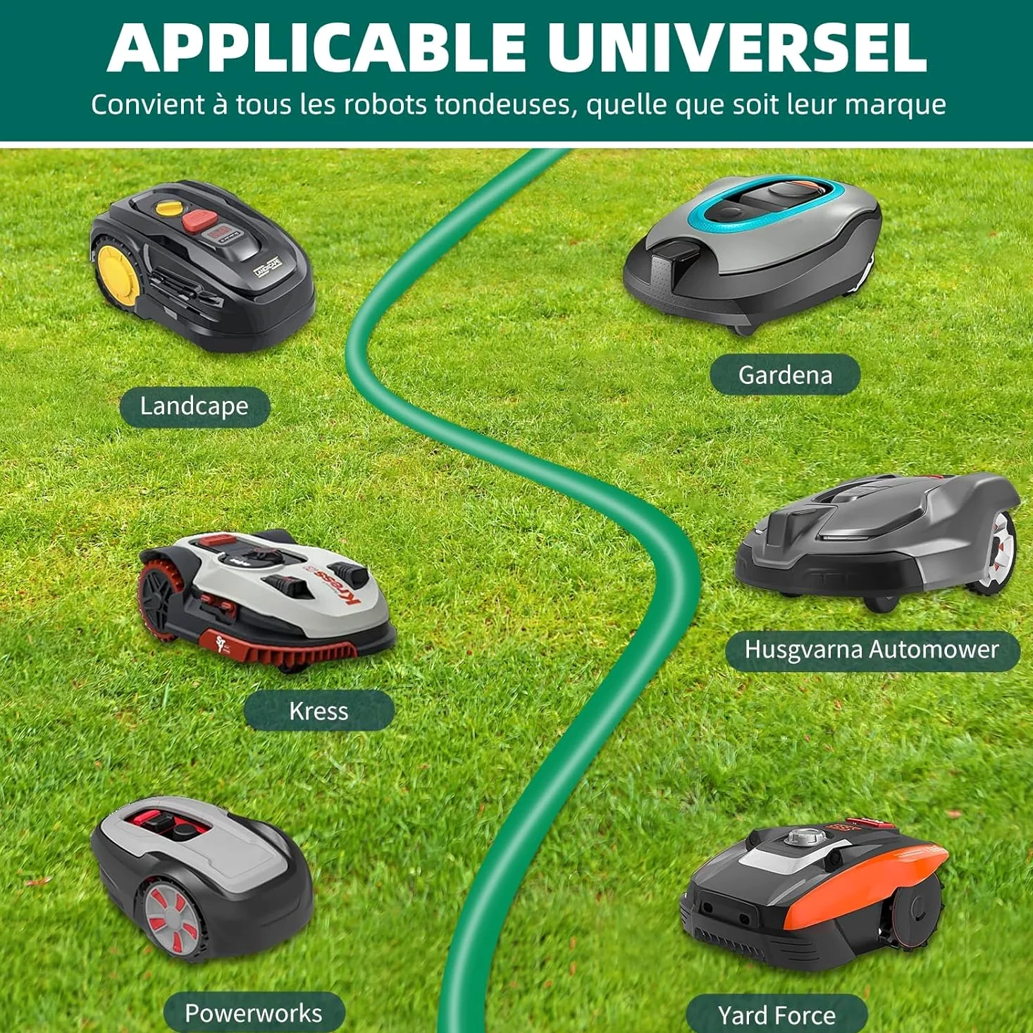 HAUSPROFI Cable Robot Tondeuse 150M + 300 Piquets + 10 Connecteurs de Câble + 10 Bornes de Connexion, Fil robot tondeuse, Câble pour robots tondeuses de Worx,Gardena,Bosch,Yard Force etc
