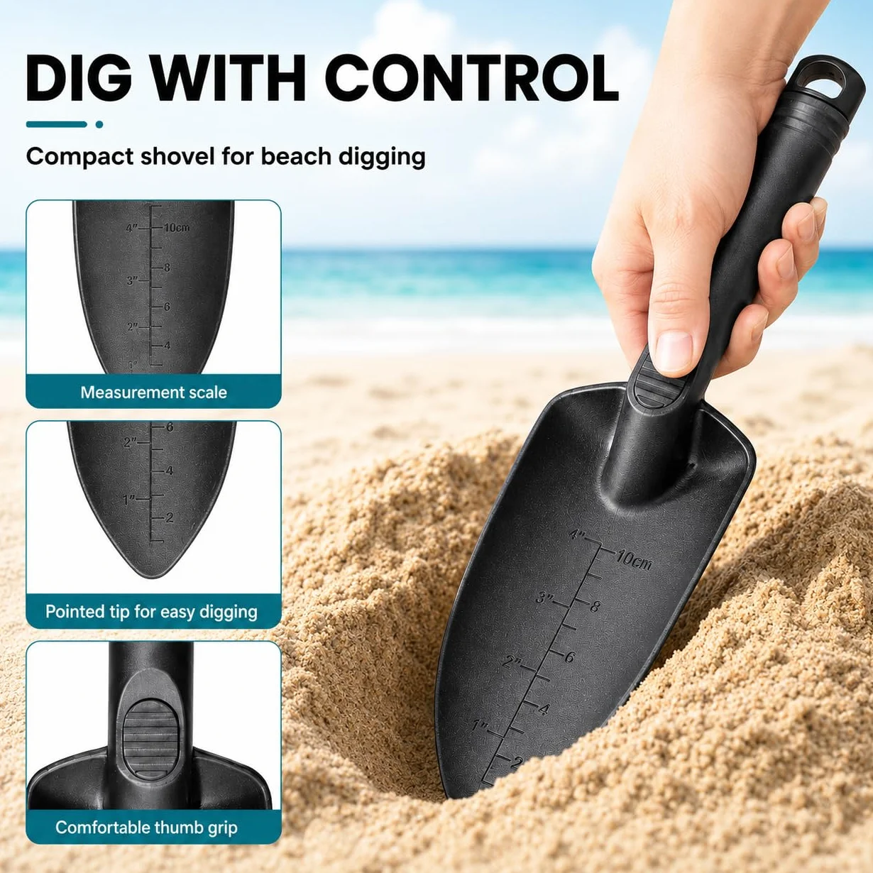 Pelle à Sable Détection Métaux, Pelle Tamis Plage Portable, Détecteur de Métaux Ultra-Léger en Acier Inoxydable