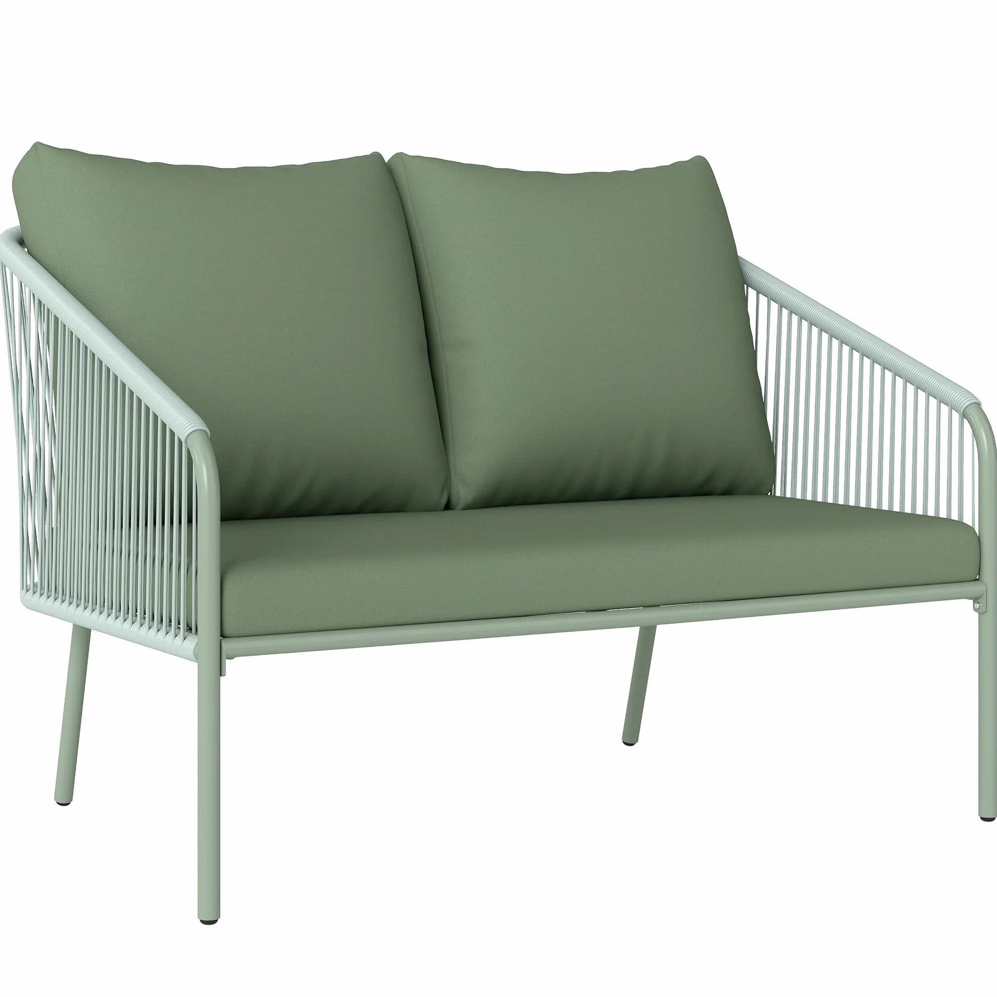 Outsunny Canapé de Jardin 2 Places Résine Tressée Coussins Accoudoirs Cadre Acier Vert