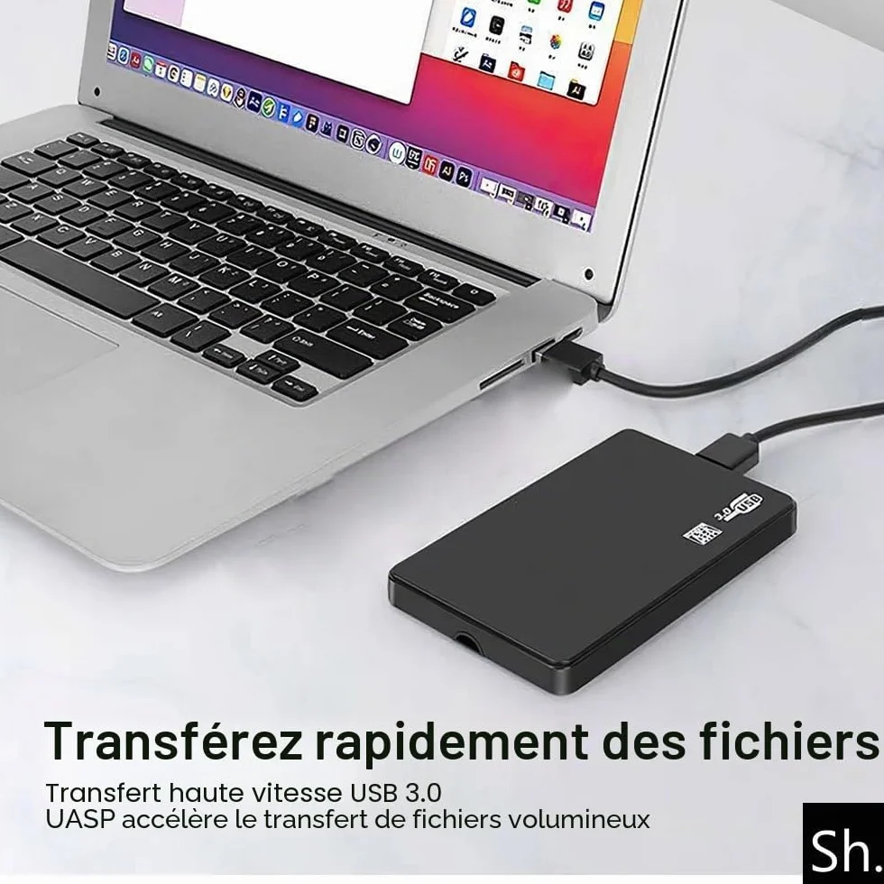 Boîtier Disque Dur Externe 2,5" SATA USB 3.0 HDD SSD Portable 5Gbps UASP Noir