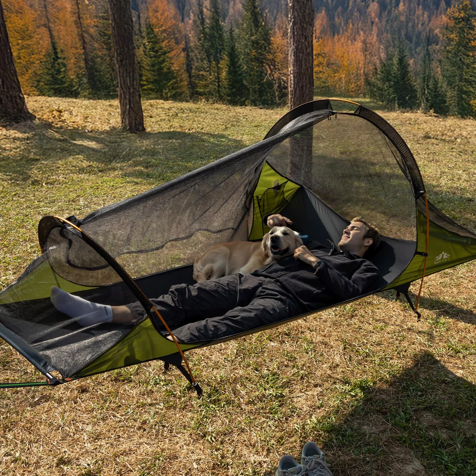 Night Cat Camping Hamac Tente: 1 Personne Fond Plat Hamac avec Moustiquire imperméable pour Bivouac Randonnée Jardin