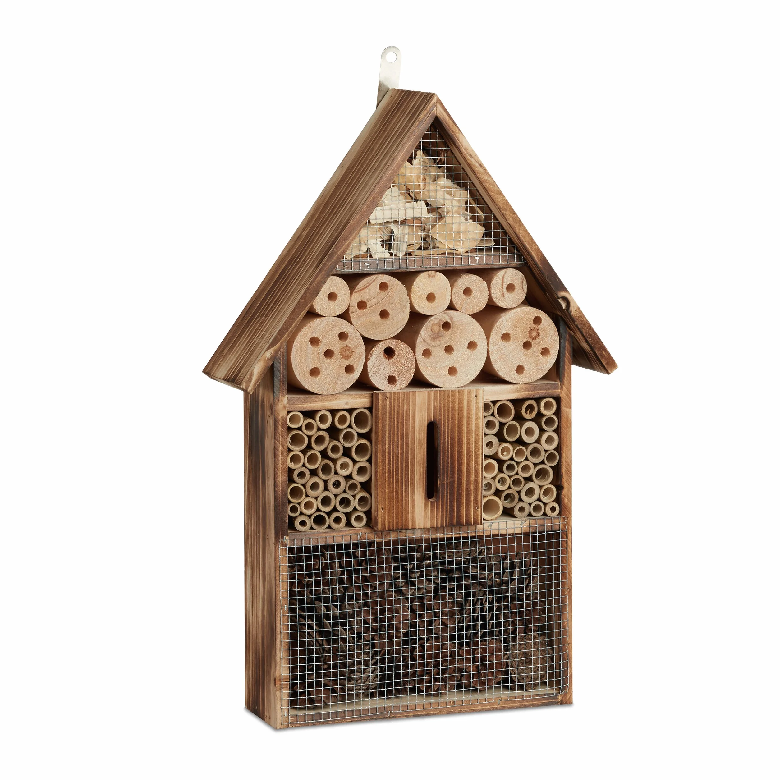 Relaxdays Hôtel à insectes en bois brûlé 50 cm abri abeille refuge papillon 9,5x31x48 cm