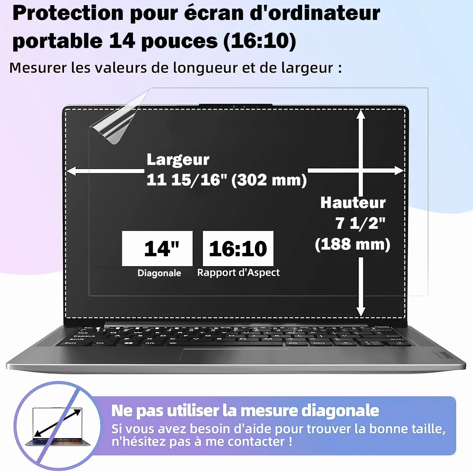 Protection D'écran 14 Pouces 16:10 Anti-lumière Bleue Film Protection Ecran Premium Anti Reflets