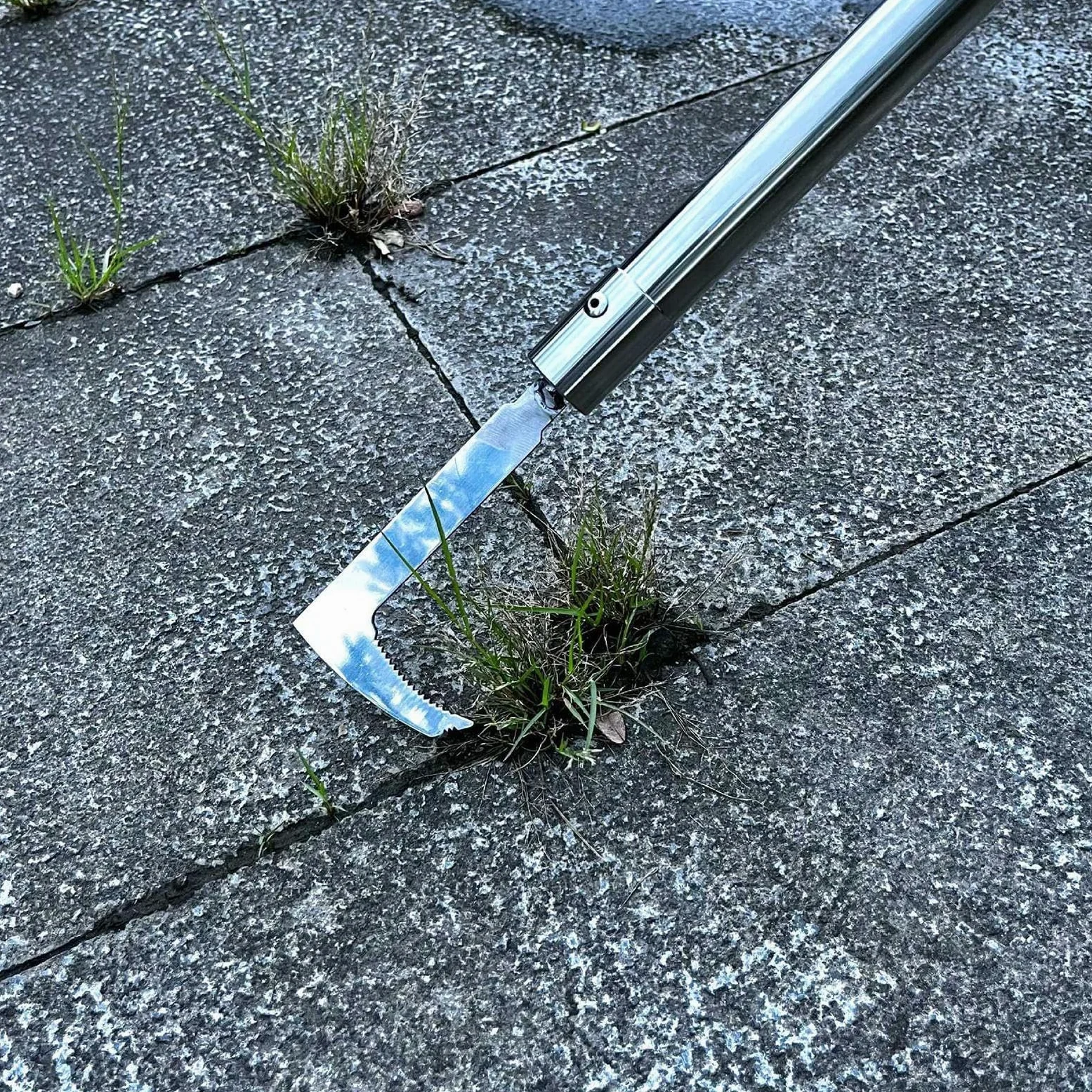 Ensemble de brosse à mauvaises herbes avec manche télescopique en acier inoxydable, extracteur de mousse manuel pour patios, allées et pavés, outil de jardin réglable sans danger pour le dos