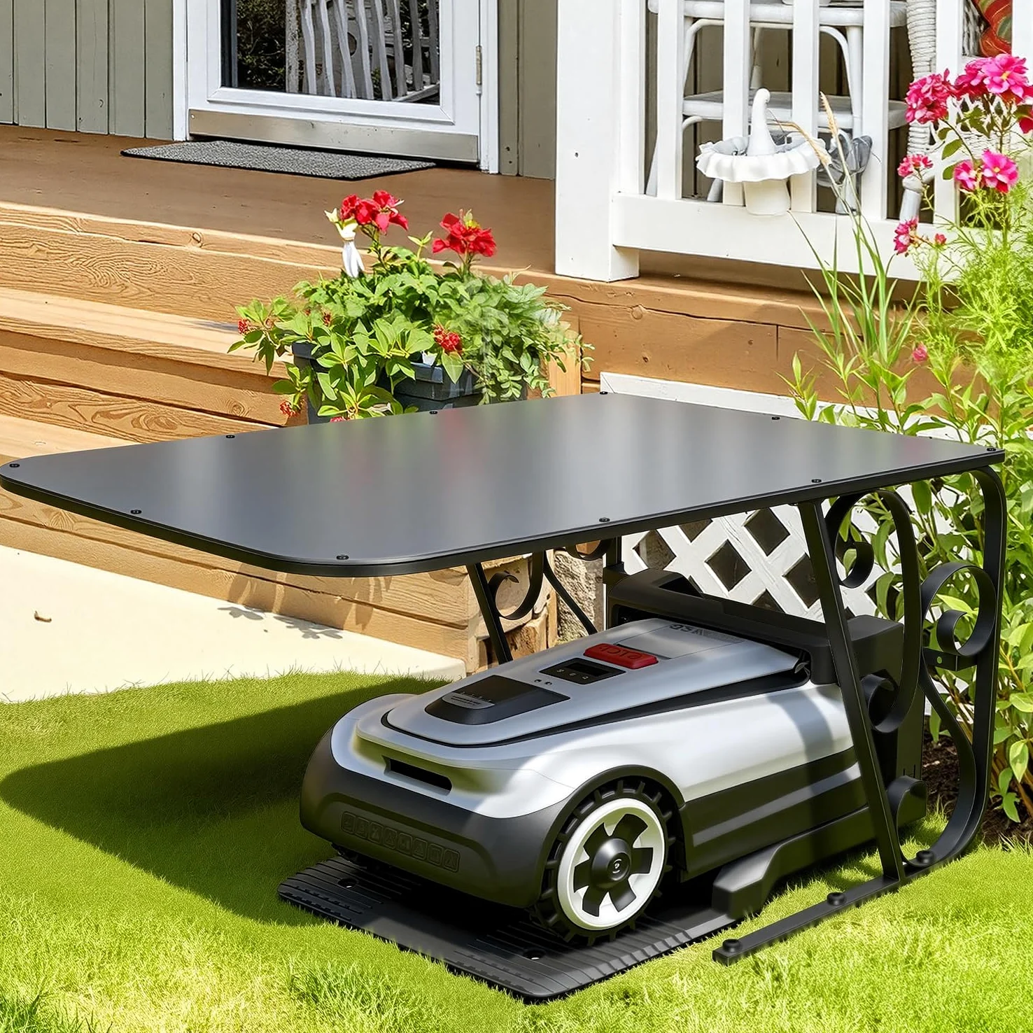 Garage pour robot tondeuse - Abri de protection en panneaux composite d'aluminium et cadre en fer solide - Protection fiable contre la pluie et les rayons UV - 80 x 56 x 43 cm