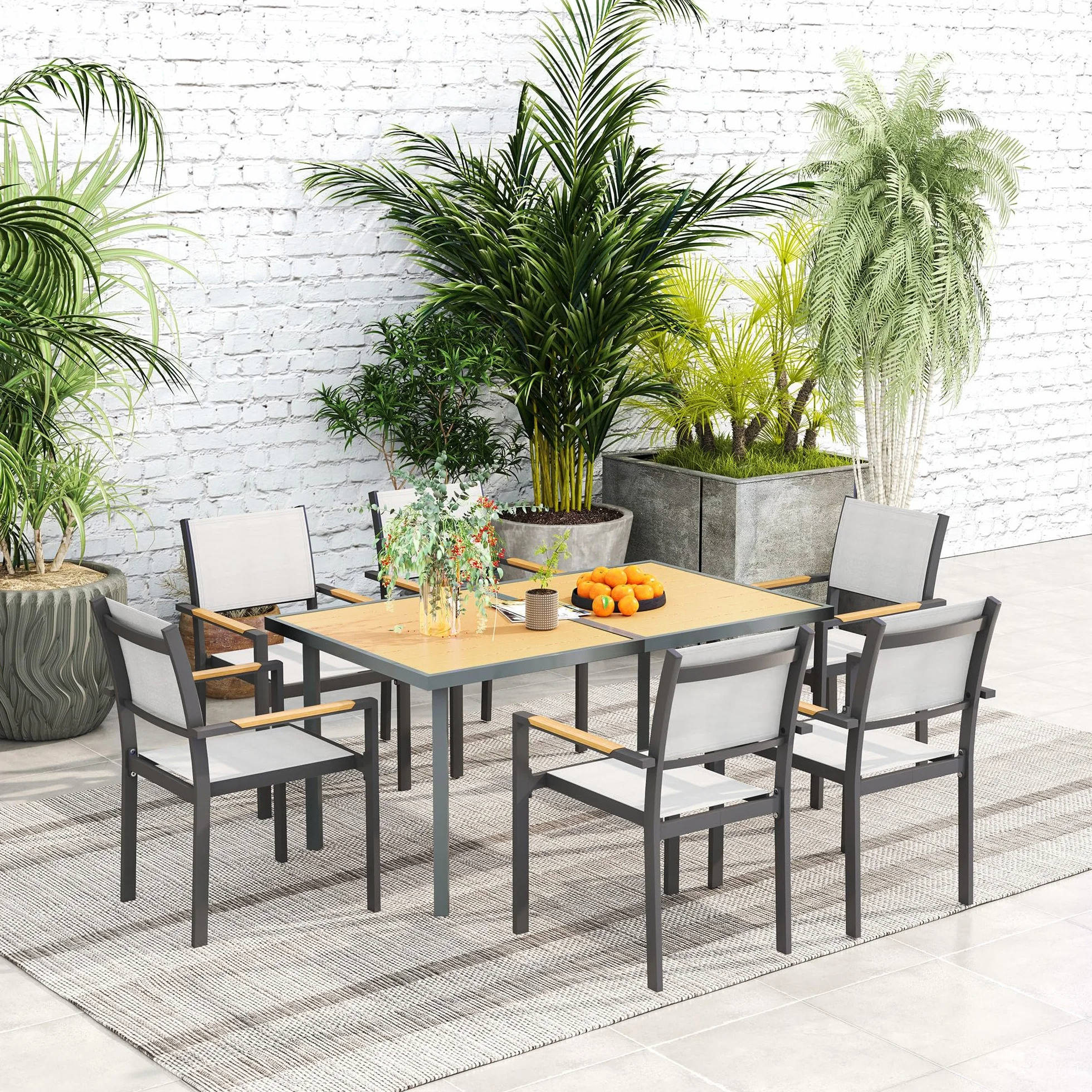 Outsunny Table à Manger de Jardin 6 Personnes, Acier Anti-Rouille, 150 x 90 x 72 cm