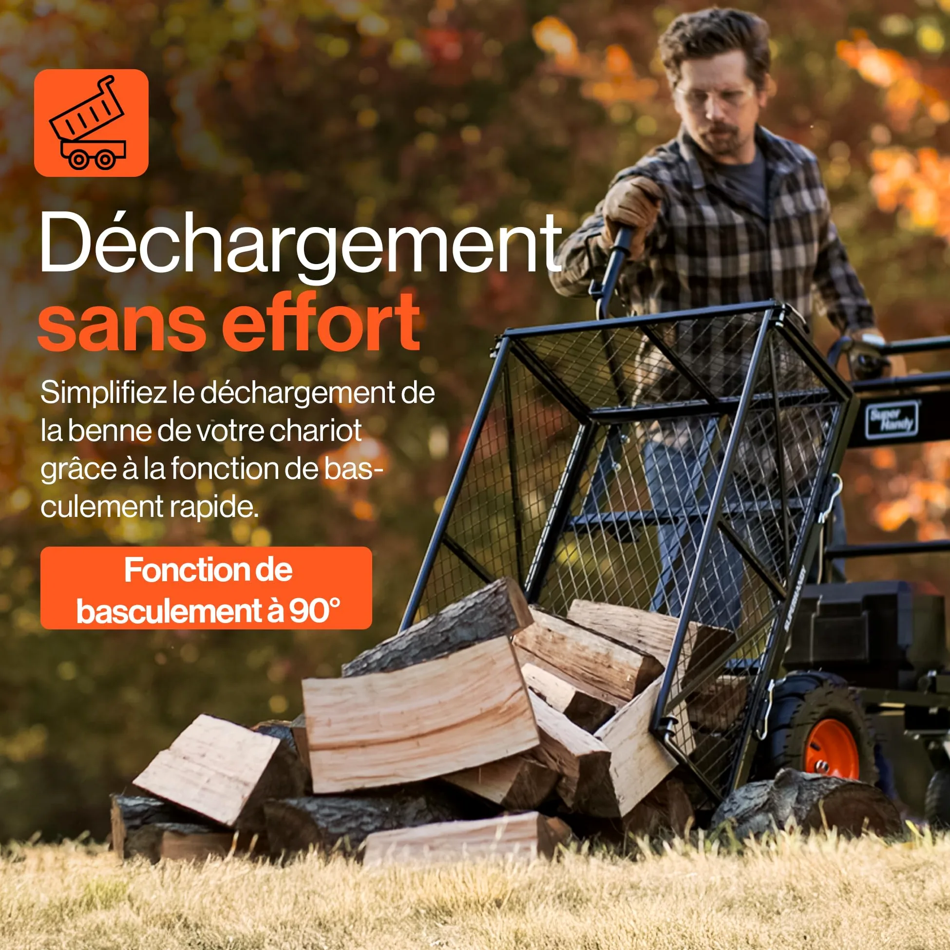 SuperHandy Chariot Utilitaire électrique, 48 V Li-ION, Charge 300 kg | Traction max. 460 kg; 2 batteries Li-ion amovibles incluses, idéal pour ferme, jardin et travaux de manutention