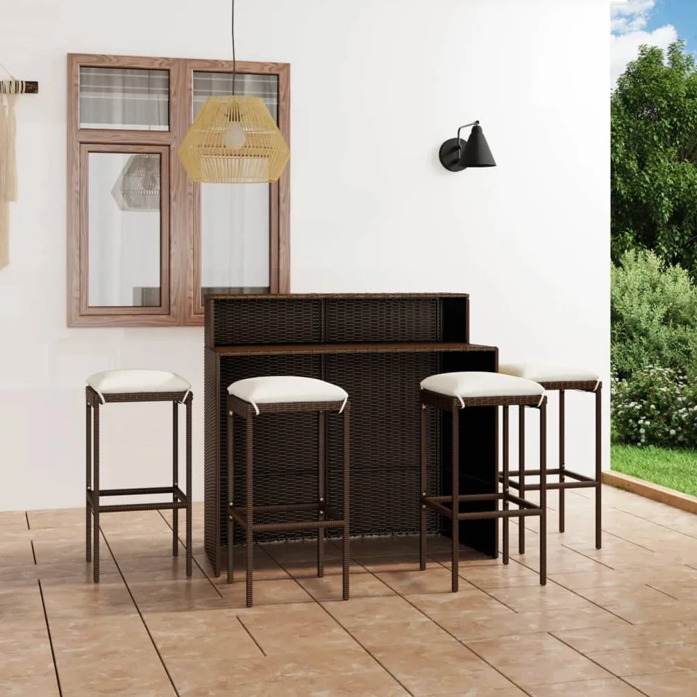 Ensemble de Bar de Jardin avec Coussins 5 pcs Marron Mobilier de Jardin Brun