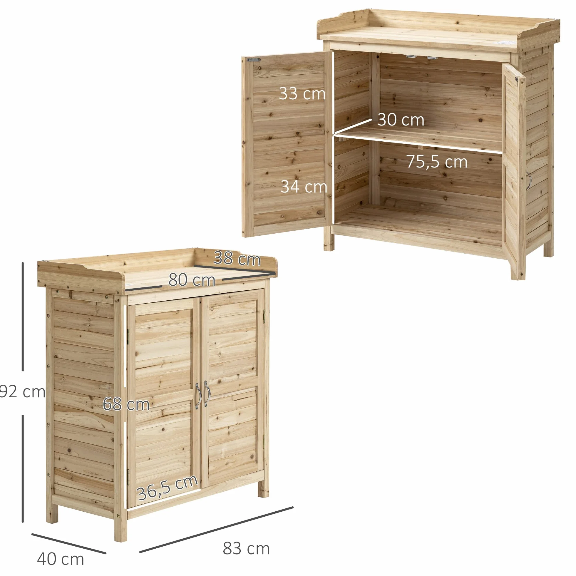 Outsunny Armoire de Jardin en Bois Massif Sapin 83x40x92 cm Double Porte