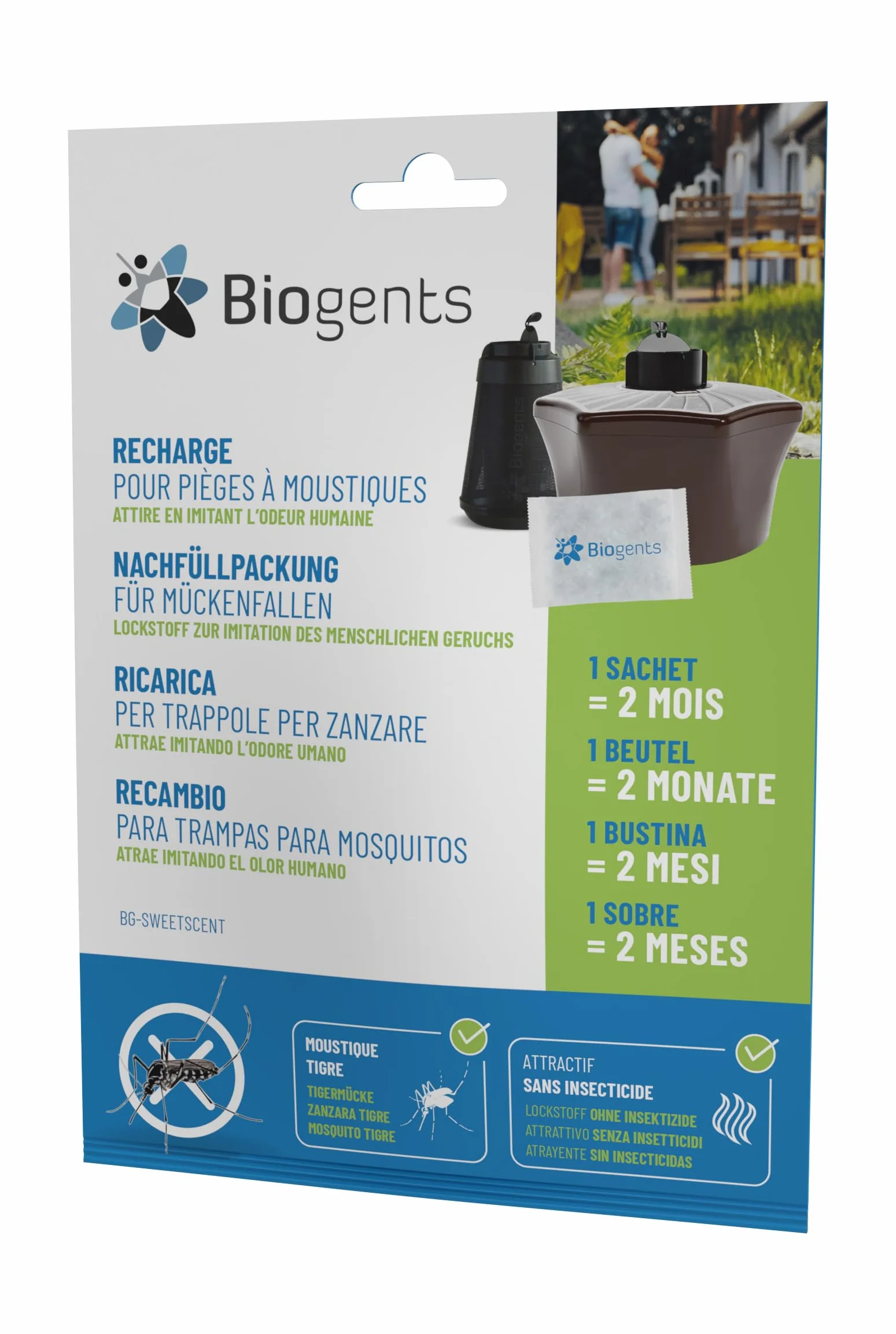 BIOGENTS BG-MOSQUITAIRE Piège Extérieur Anti-Moustiques Recharge 2 Mois BG-SWEETSCENT
