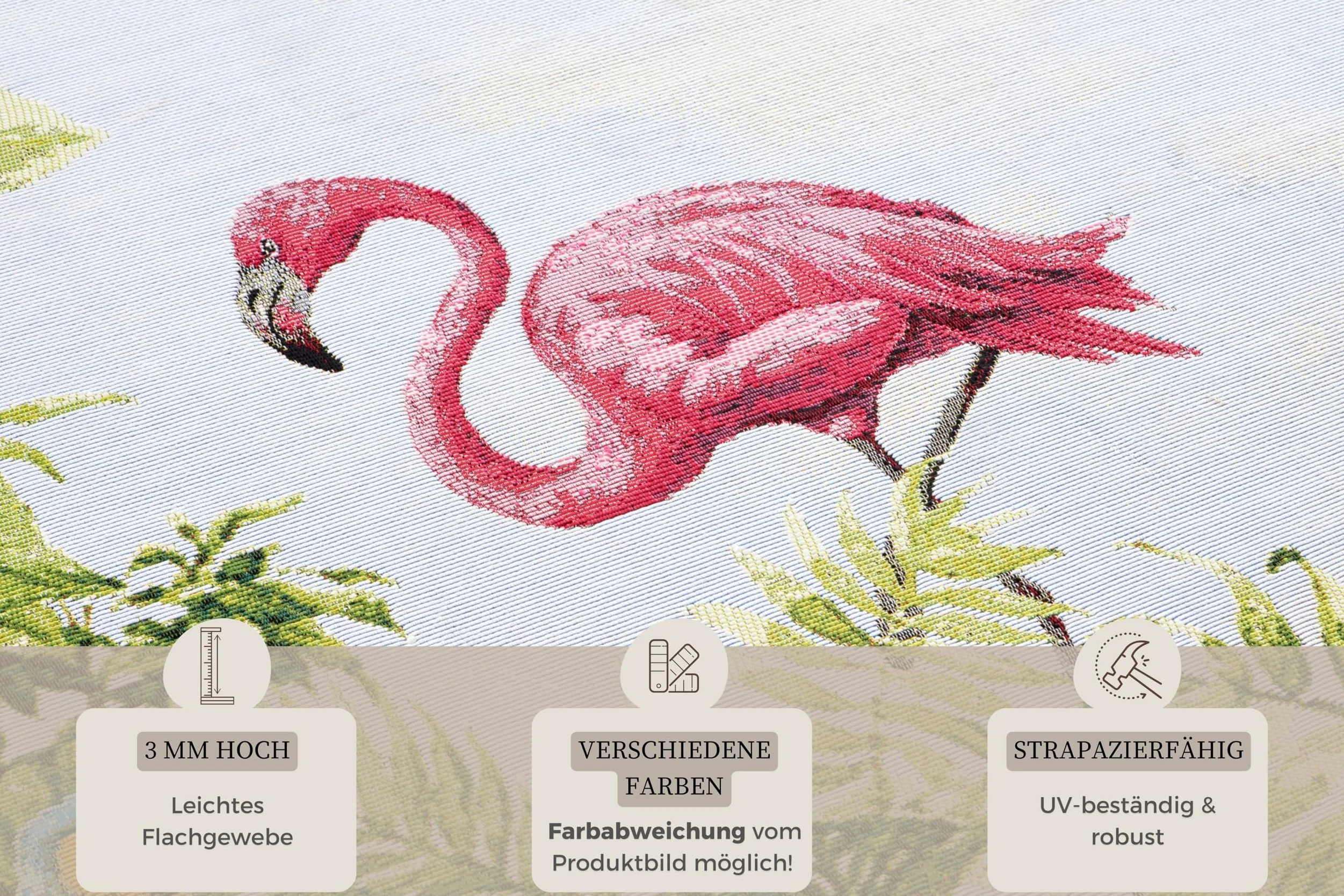 HANSE Home Tropical Birds Tapis d'intérieur et d'extérieur - Tissu Plat - Design Flamant Rose - Résistant aux intempéries et aux UV - pour Balcon, terrasse, Jardin, Salon - Coloré, 120 x 180 cm