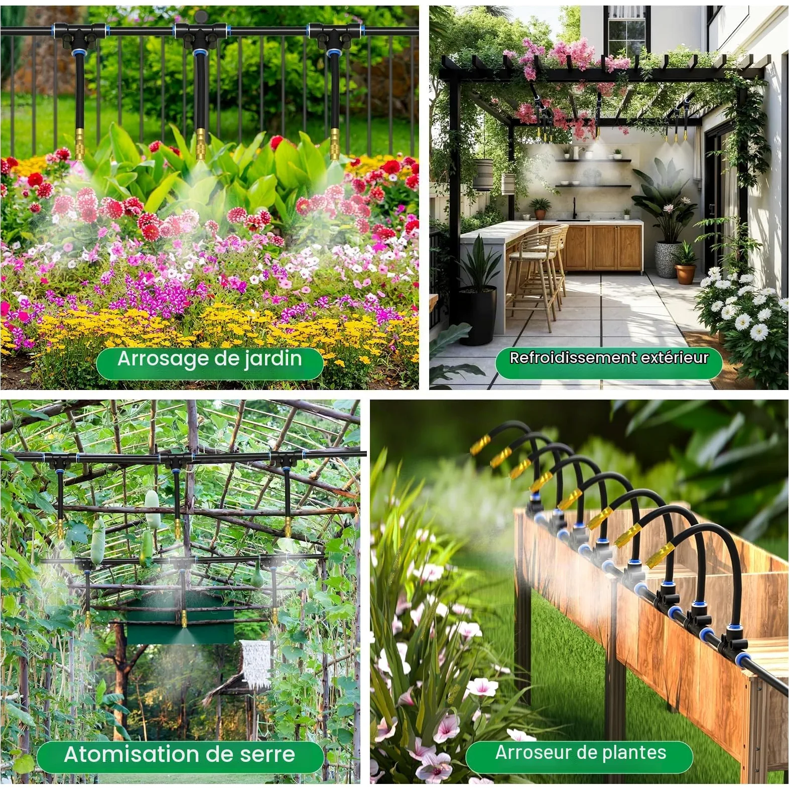 Mixc Système d'irrigation goutte à goutte de 30,6 m, kit d'irrigation de jardin avec 16 buses réglables en cuivre, système d'arrosage automatique pour plantes d'extérieur, plate-bande surélevée, cour