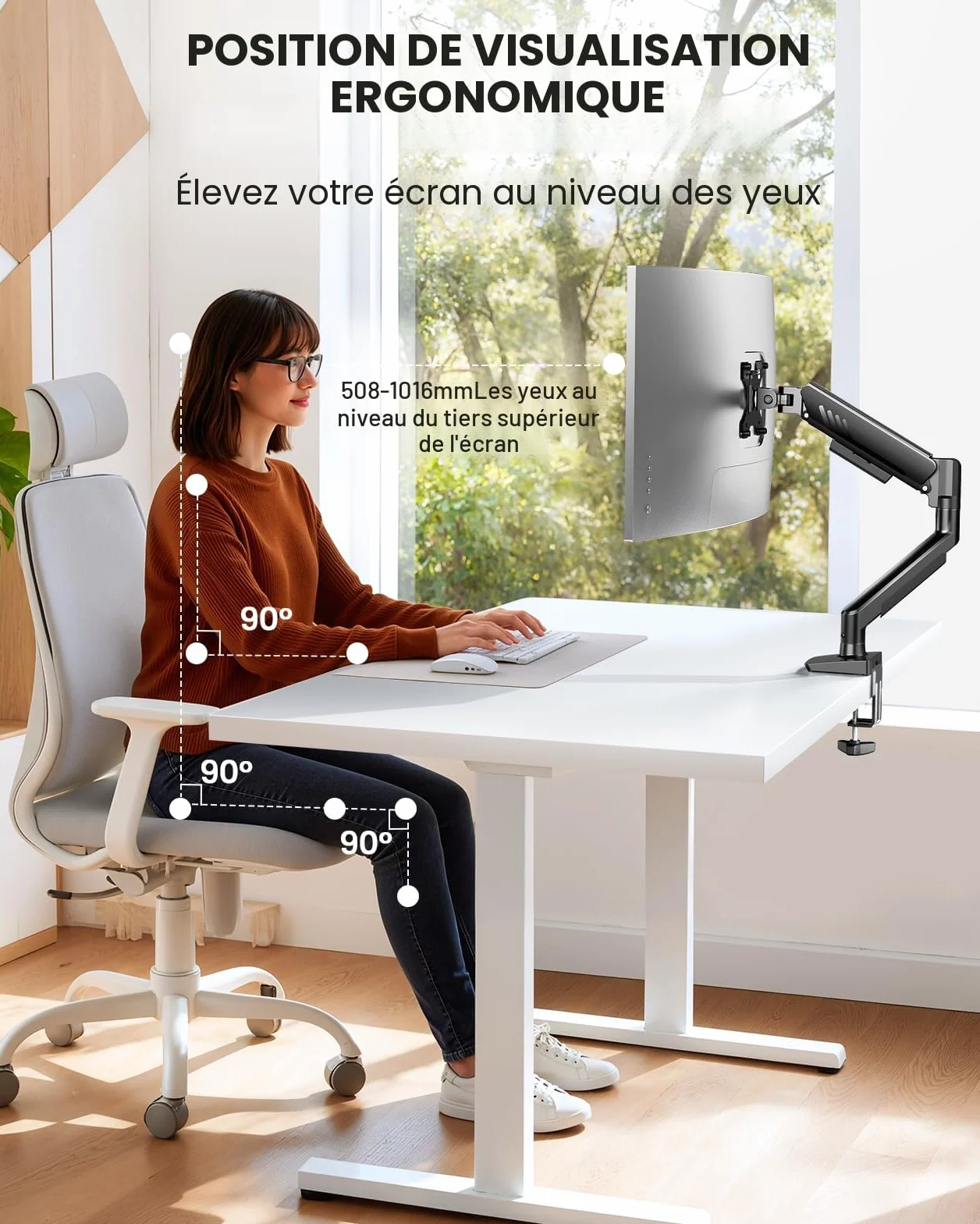 ErGear Bras Ecran PC 13-34 Pouces VESA 75/100 mm jusqu'à 9kg Gestion de Câbles