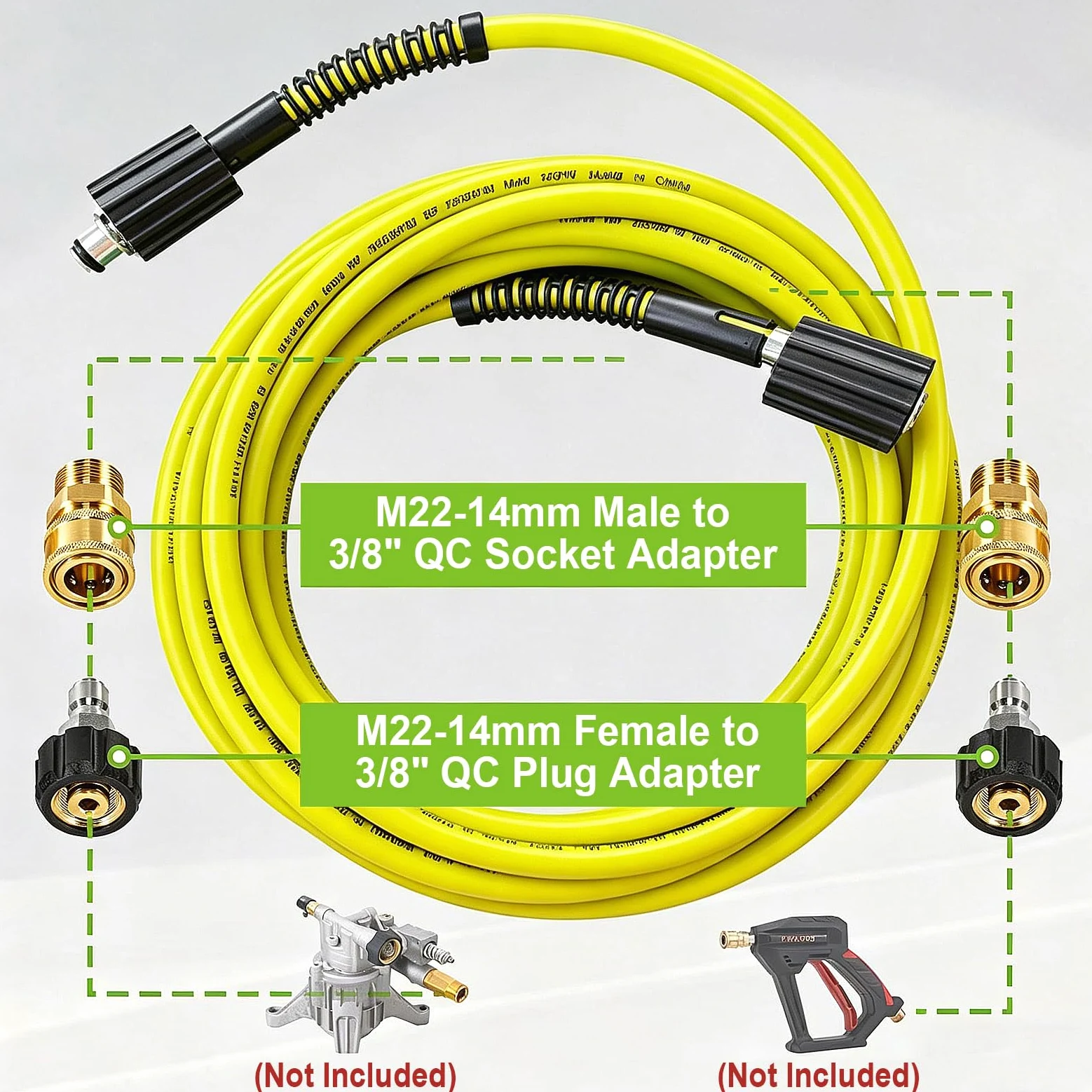 Tuyau de Nettoyeur Haute Pression 15 m x 1/4", Flexible avec Raccord M22 14 mm, pour Nettoyeurs à Essence et Électriques