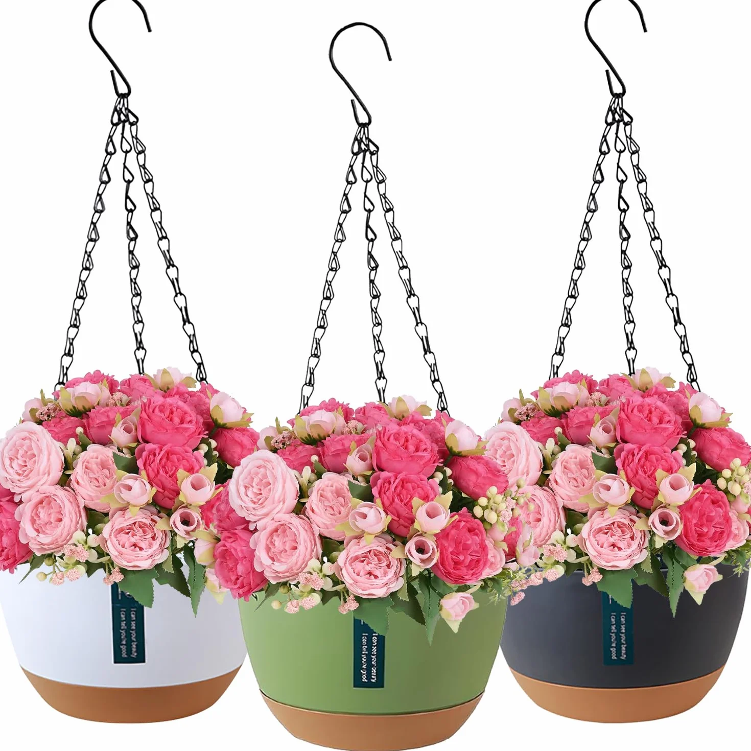 Jardiniere Suspendue avec Trous de Drainage et Plateaux, Pot de Fleur pour Plantes Interieur Exterieur, Suspension Jardin (Mixtes)
