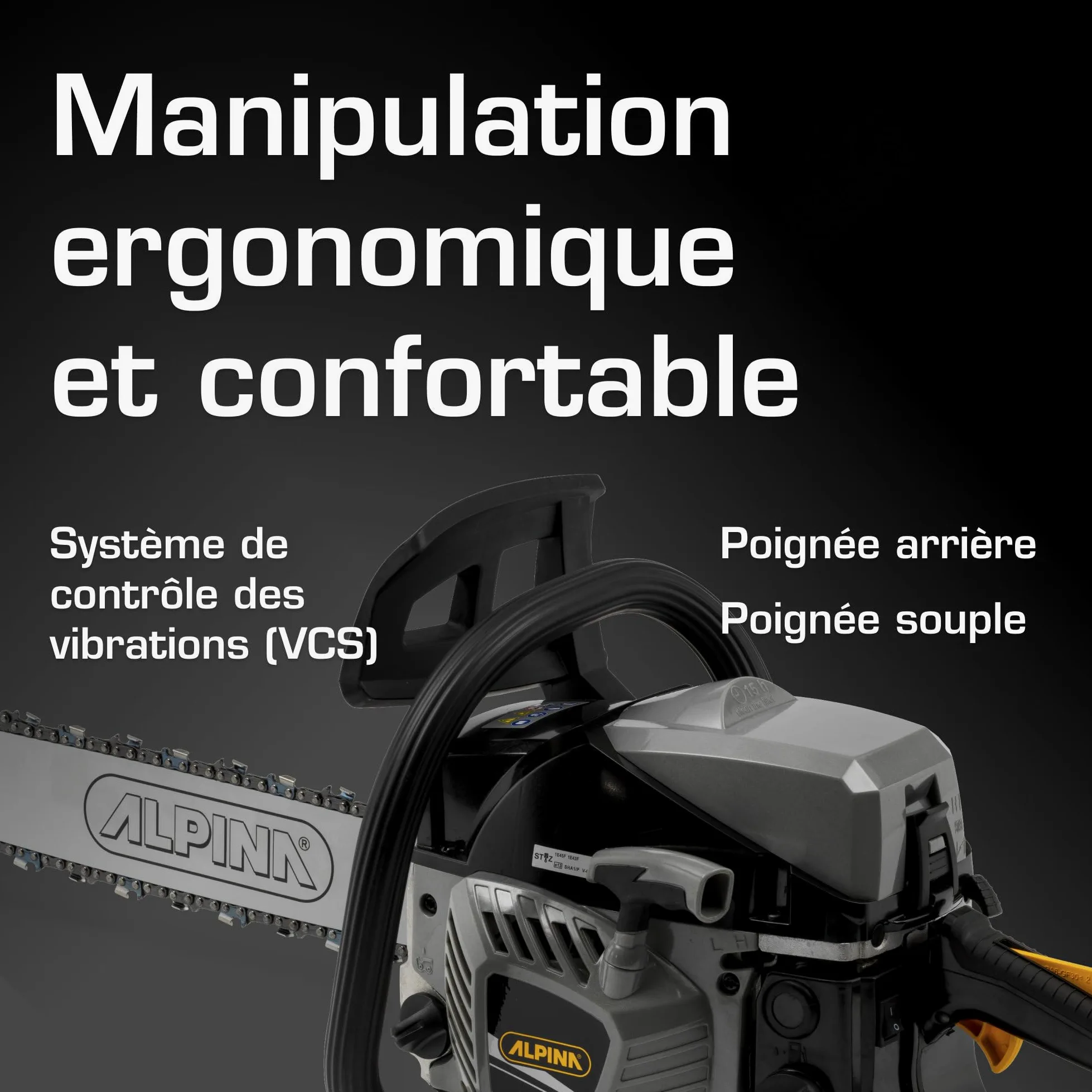 Alpina ACS 47 Tronçonneuse À Essence, 45 cm³, 45 cm – Pompe À Huile Automatique, Frein De Chaîne Double – Pour Coupe De Bois Domestique