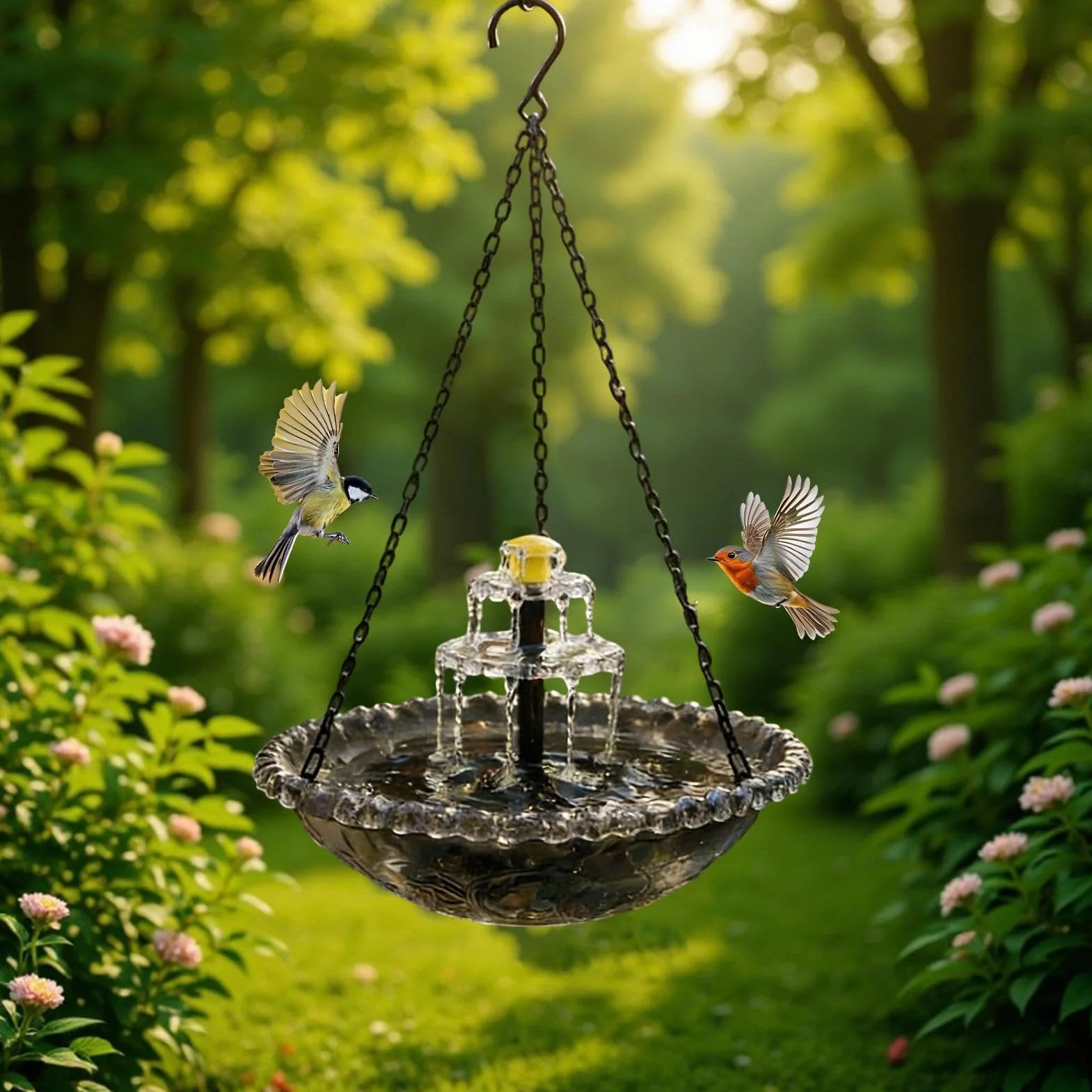 Fontaine Solaire pour Oiseaux avec Pompe et Gicleur, Bain d'Oiseau Solaire pour Jardin Extérieur