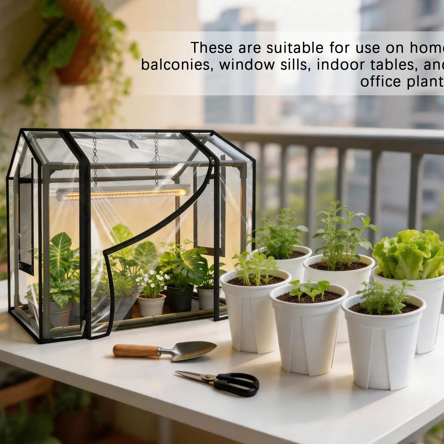 Kit de Plantation, Serre de Jardin 60 x 40 x 50 cm avec Six Petits Pots de Fleurs et Lampes pour Plantes Mini Serre de Jardin PVC Housse pour Plantes Isolante Transparente pour Jardin et Balcon