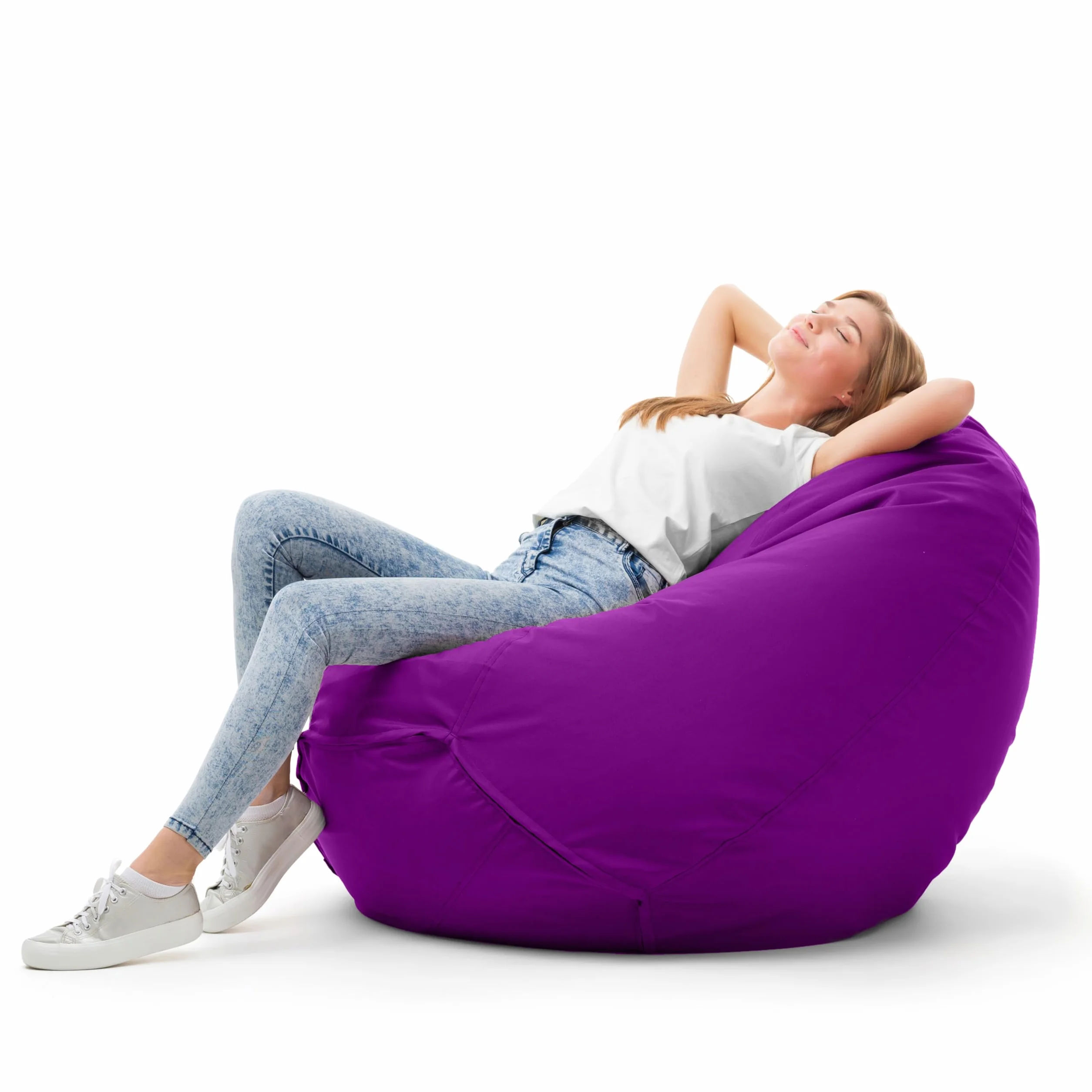 Bruni Pouf Classico XL Violet – Gros Pouf Salon Chambre pour Adultes, Pouf Poire Géant, Bean Bag Intérieur Extérieur Housse Lavable