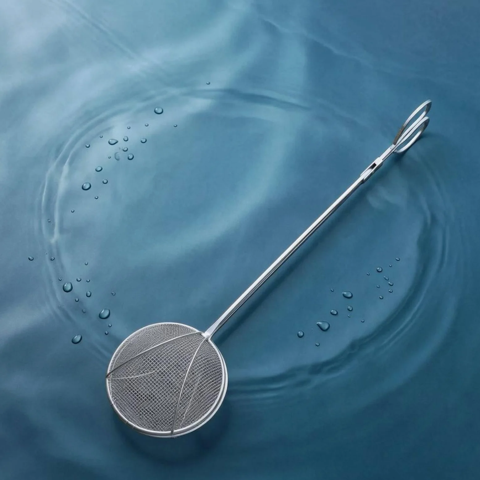 Épuisette de Pêche Extérieure Épuisette Filet Panier Pince INOX Manche Long Tête Circulaire Maille Métallique Capture Ciblée et Transfert Aisé Adaptée