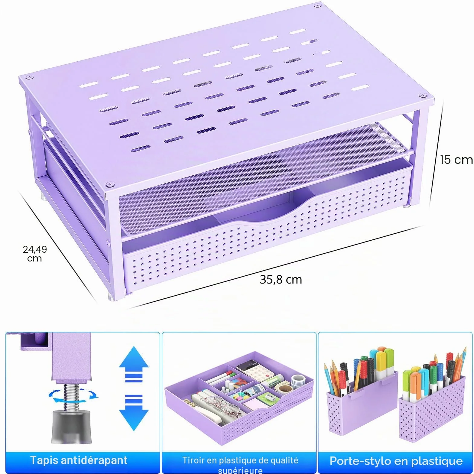 Gianotter Support de Moniteur avec Tiroir et Porte-stylos, Organisateur de Bureau Violet
