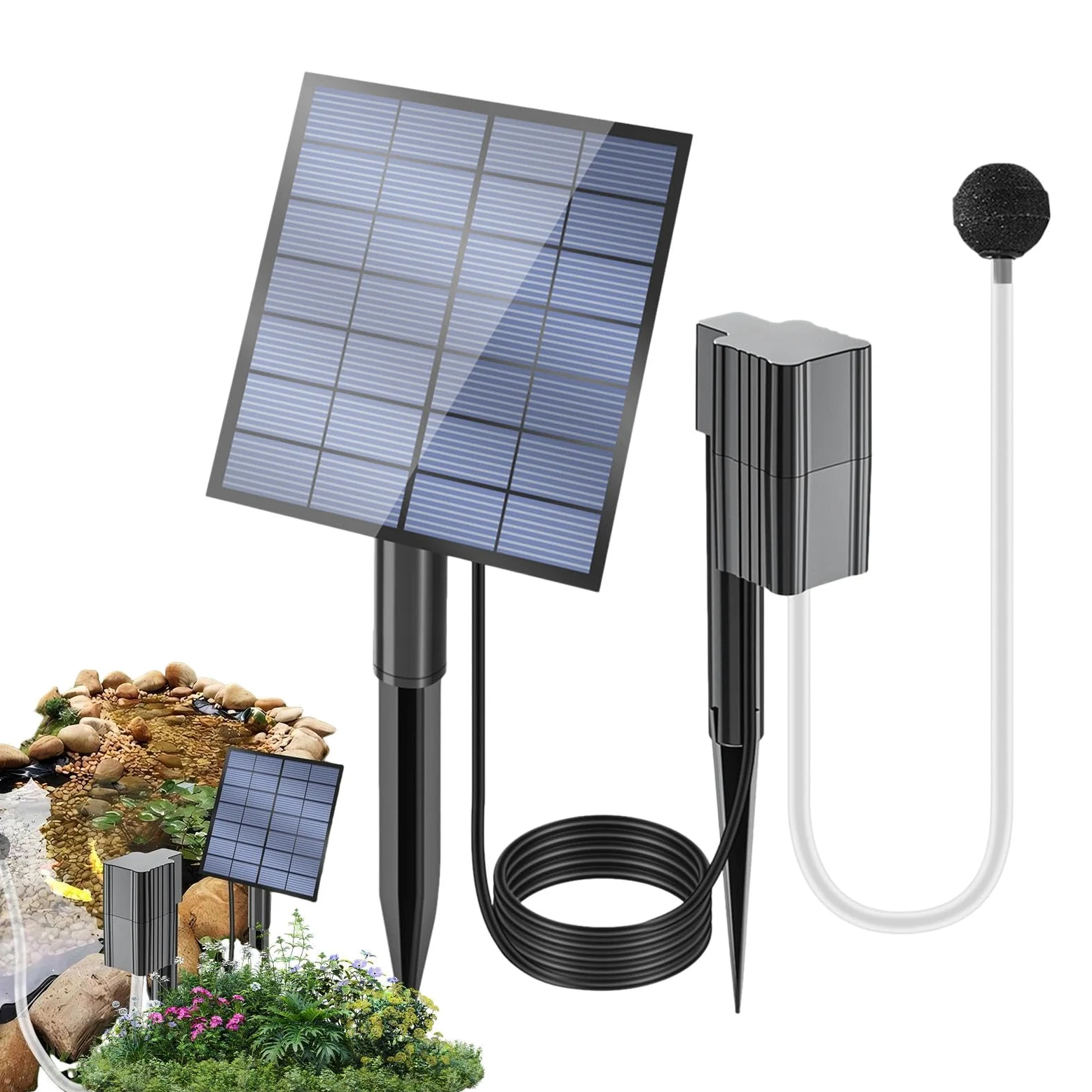 Aérateur Solaire De Bassin 2,5W Diffuseur d'Oxygène Silencieux Compact | Pompe Solaire Pour Extérieur Patio Cour Jardin Terrasse Piscine Oiseaux Poissons Fleurs Jardinière