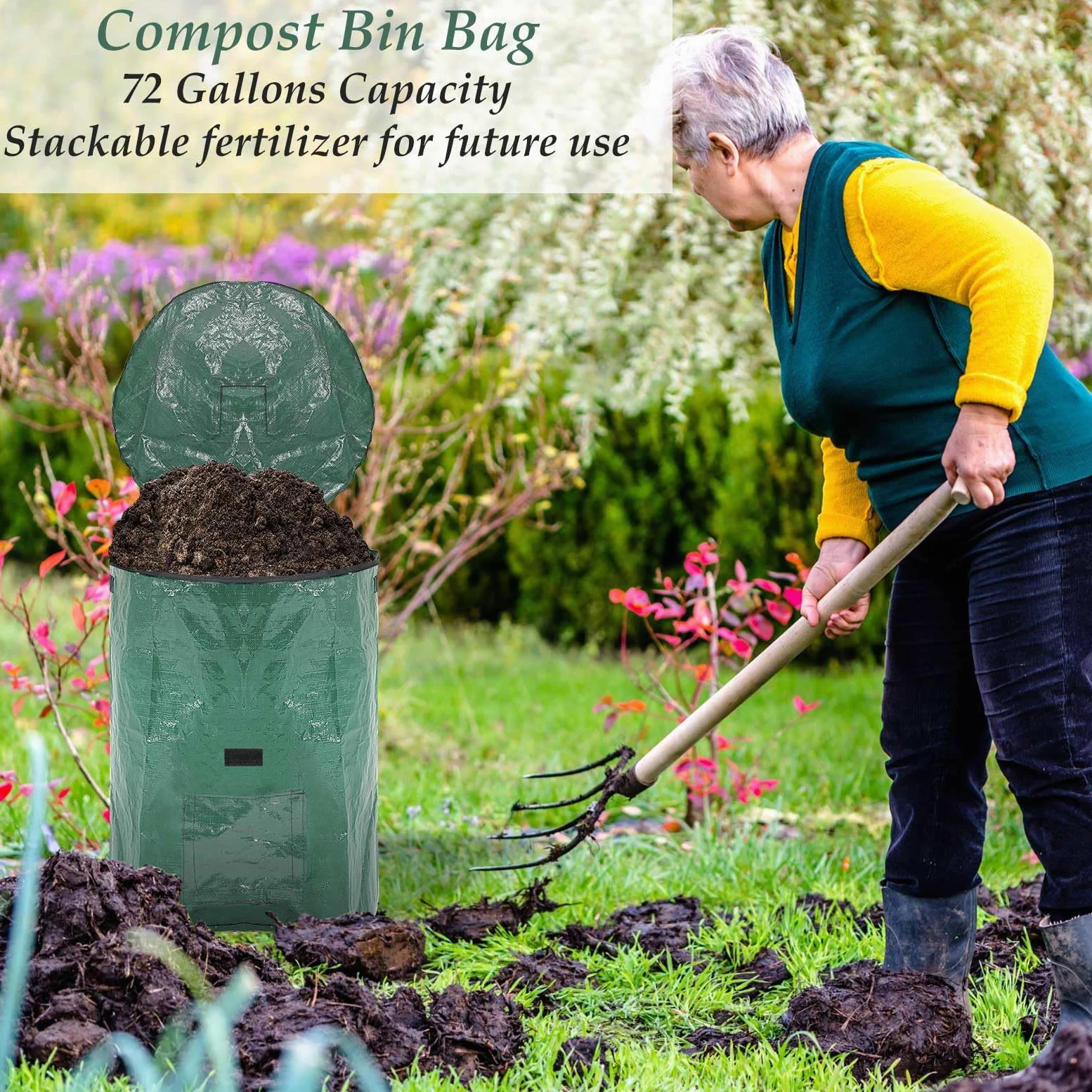 Berlune Lot de 6 sacs à déchets de jardin réutilisables avec couvercle et poignées - Très grands sacs de pelouse pour ramasser les feuilles - Conteneur de déchets de jardin très résistants pour débris