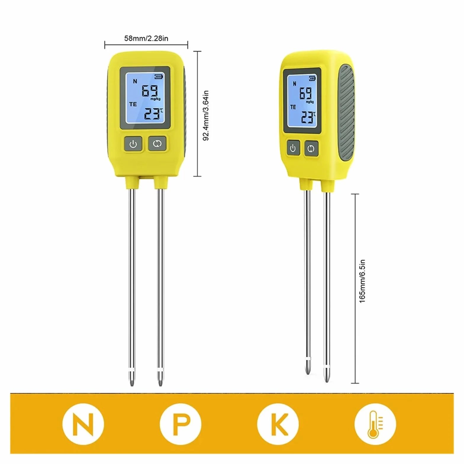 Testeur de Sol NPK avec écran LCD rétroéclairé, détecteur 4 en 1, Compteur nutriments for Engrais, analyseur température for Serre Jardinage, Agriculture