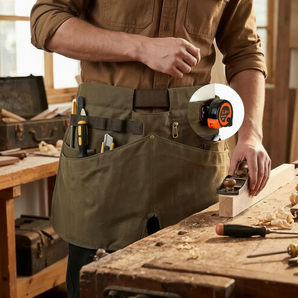 Tablier de jardin en toile cirée avec poches pour homme et femme, ceinture à outils de jardinage, tabliers de travail de charpentier