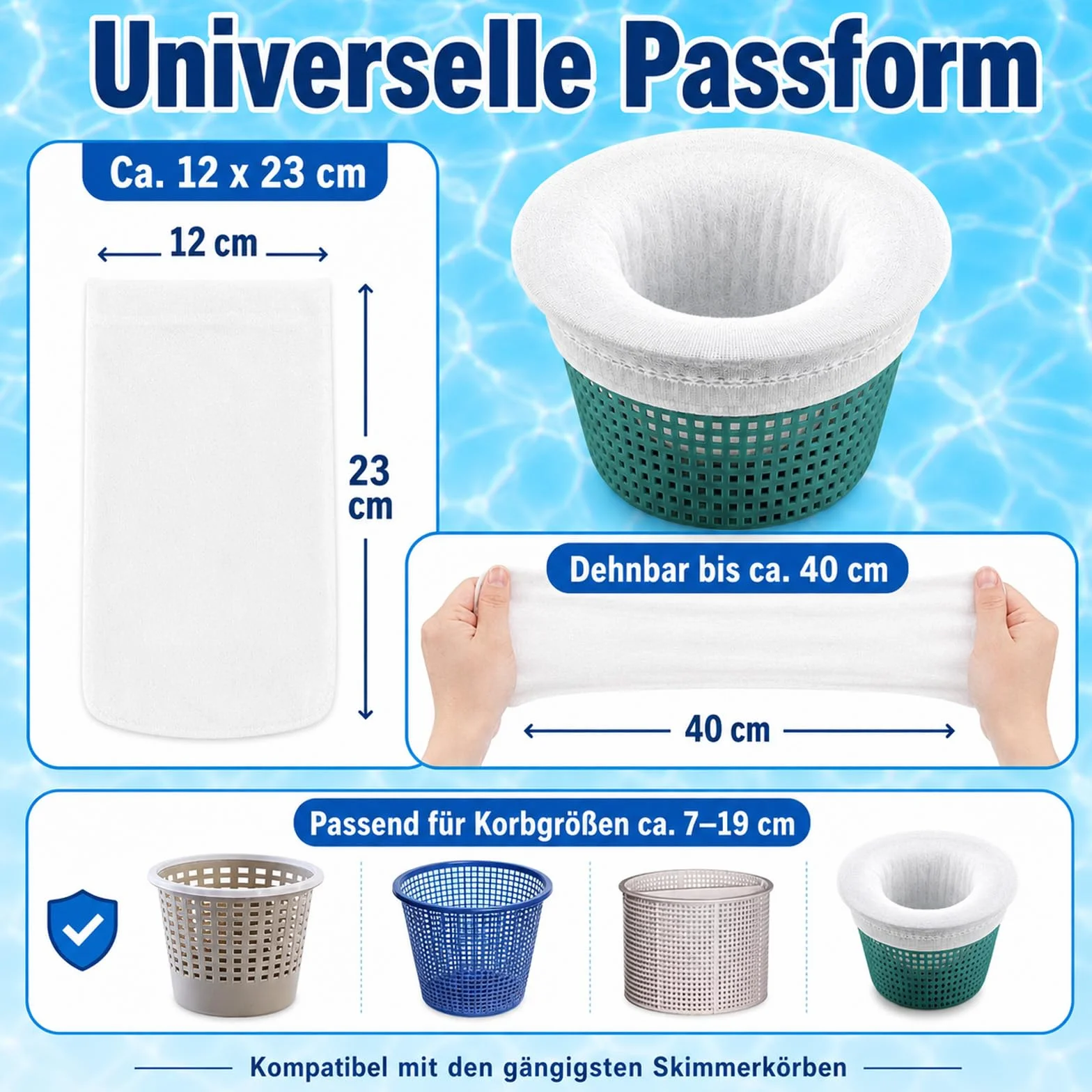 Chaussettes Filtre Piscine Skimmer Lot de 50 Maille Ultra-Fine Nylon Lavable Réutilisable