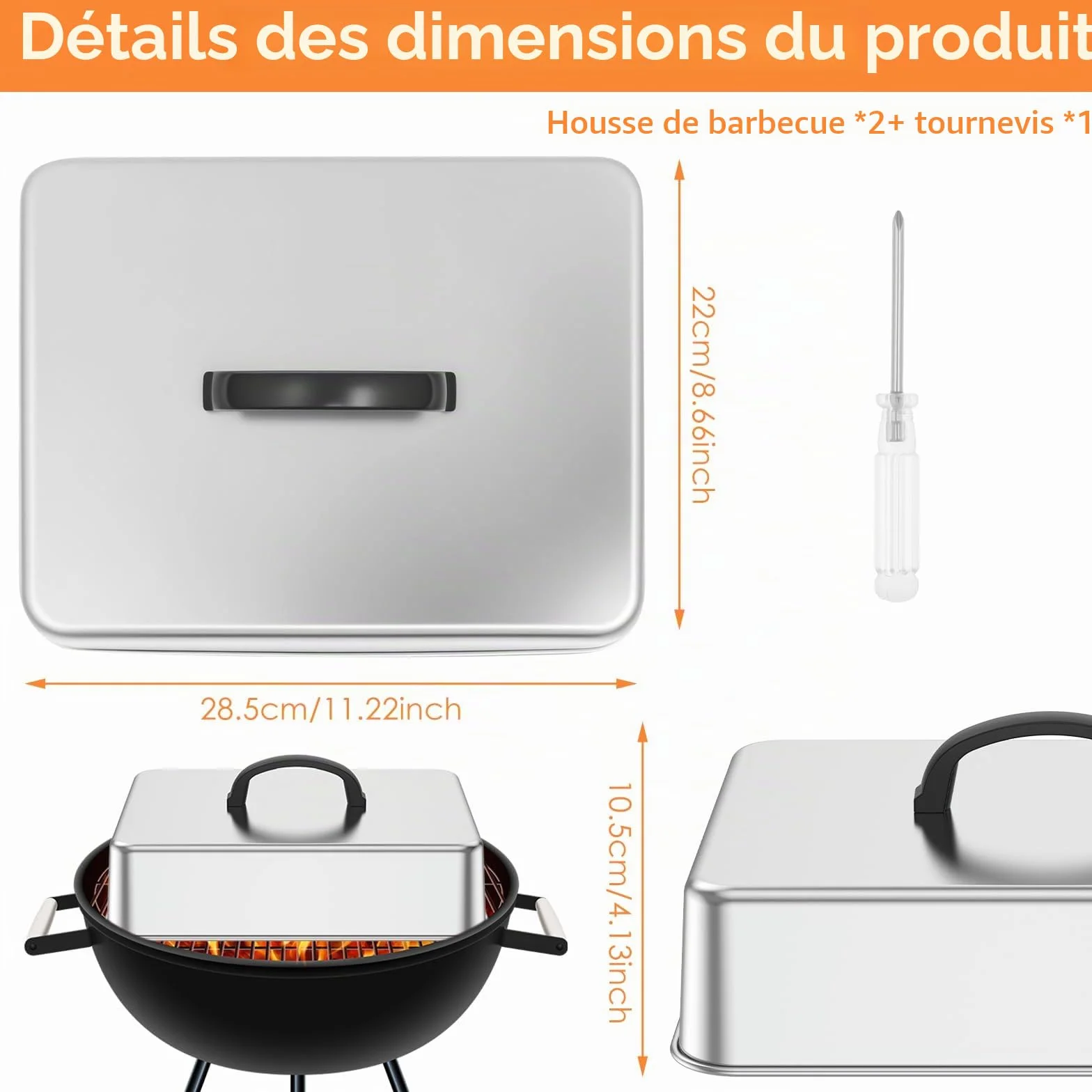 Lot de 2 cloches de barbecue rectangulaires en acier inoxydable 28,5 x 22 x 10,5 cm