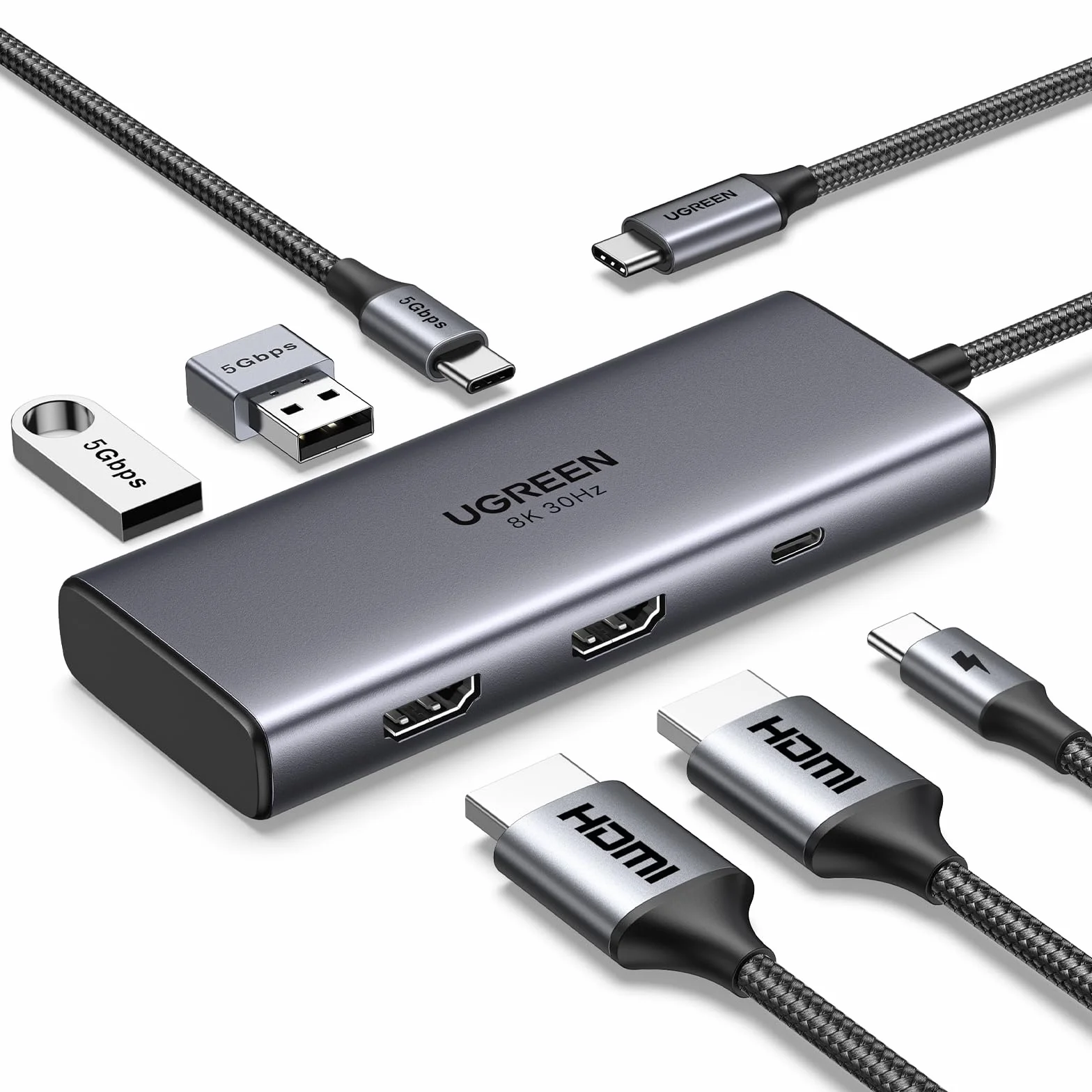 UGREEN Revodok 206 Hub USB C Dual HDMI 4K60Hz 8K30Hz PD 100W Charge Multiports 5Gbps 6 en 1 Docking Station