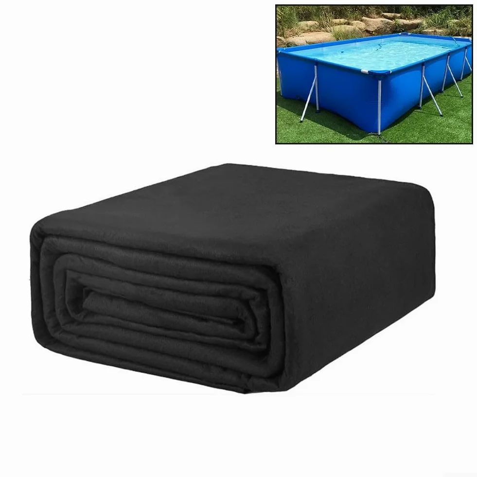 Tapis de sol carré de 4 x 4 m - Résistant à l'humidité et antidérapant - Pour piscines extérieures, spas, débris - En polyester - Noir - 2 x 3 m - 3 x 3 m - 3 x 4 m (4 x 4 m)