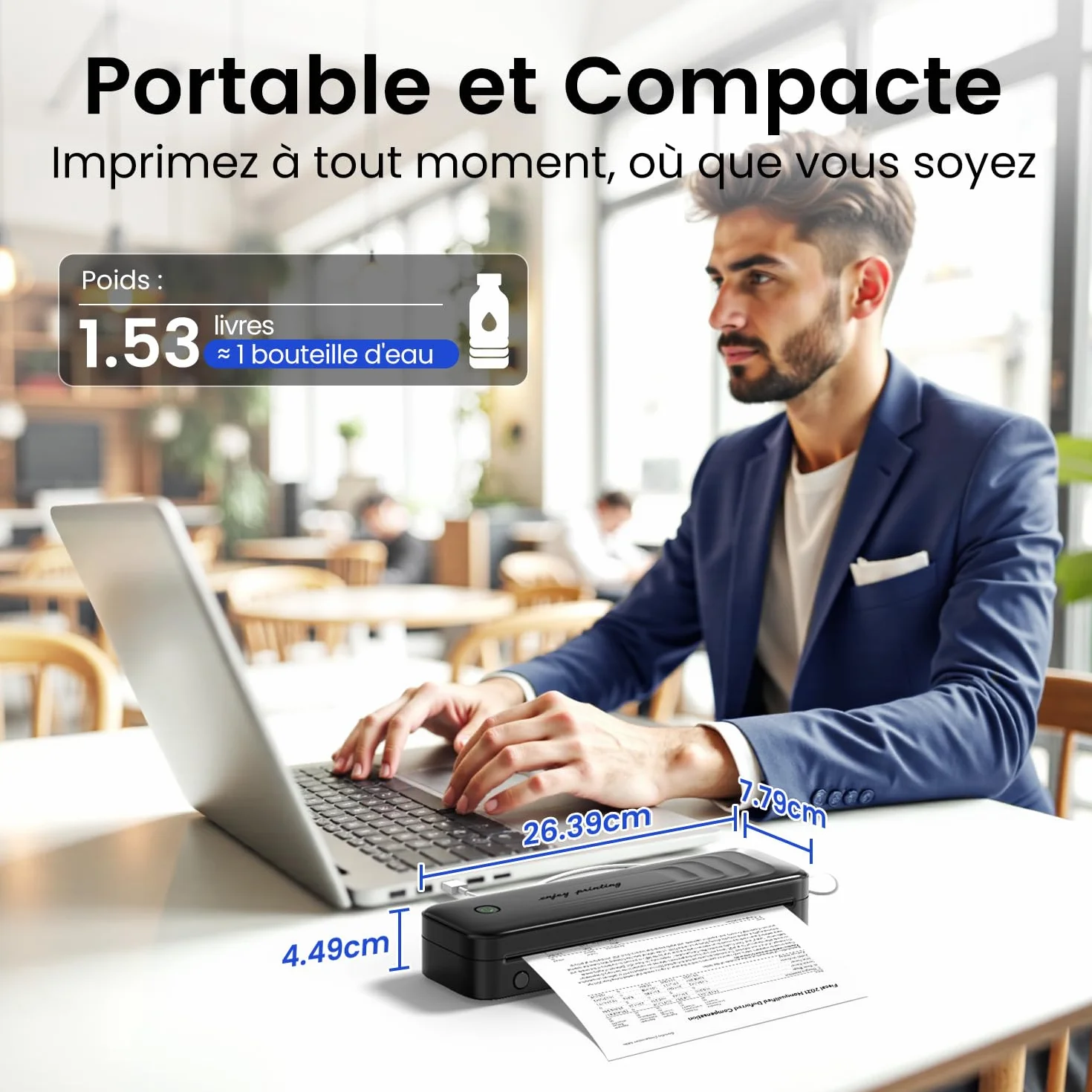 TATTMUSE Imprimante Thermique A4 Portable Bluetooth sans Encre pour Voyage, Noir
