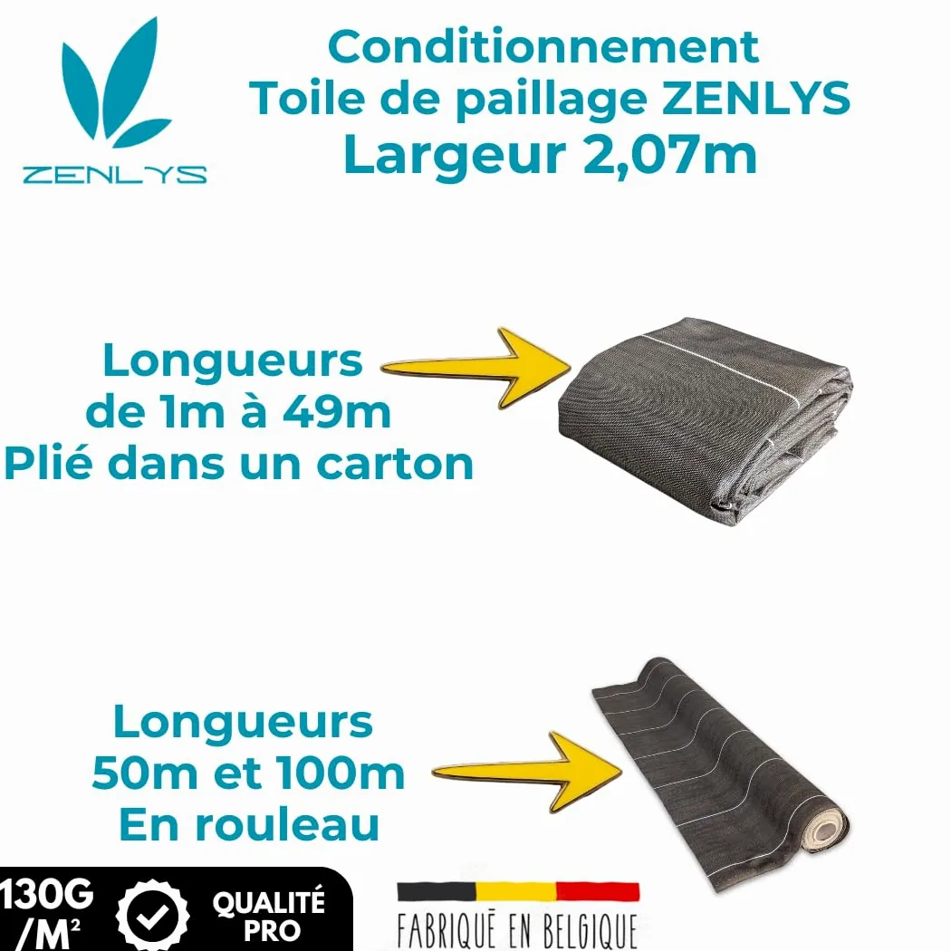 Toile de paillage Marron - 130gr m2 - tissée - Anti Mauvaises Herbes - Largeur 2M07 - Longueur 25m - Bache Geotextile 2M - Qualité Pro ZENLYS
