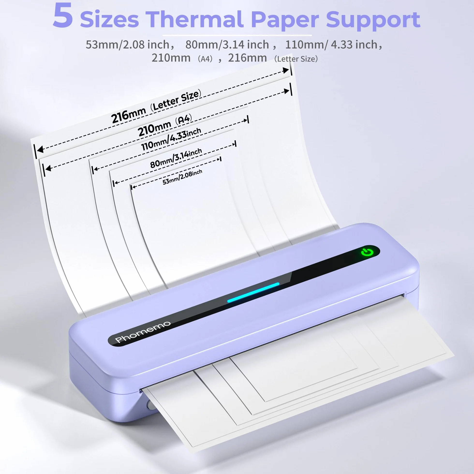 Phomemo M832 Imprimante Portable A4 Thermique Compatible Android iOS sans Encre Violet
