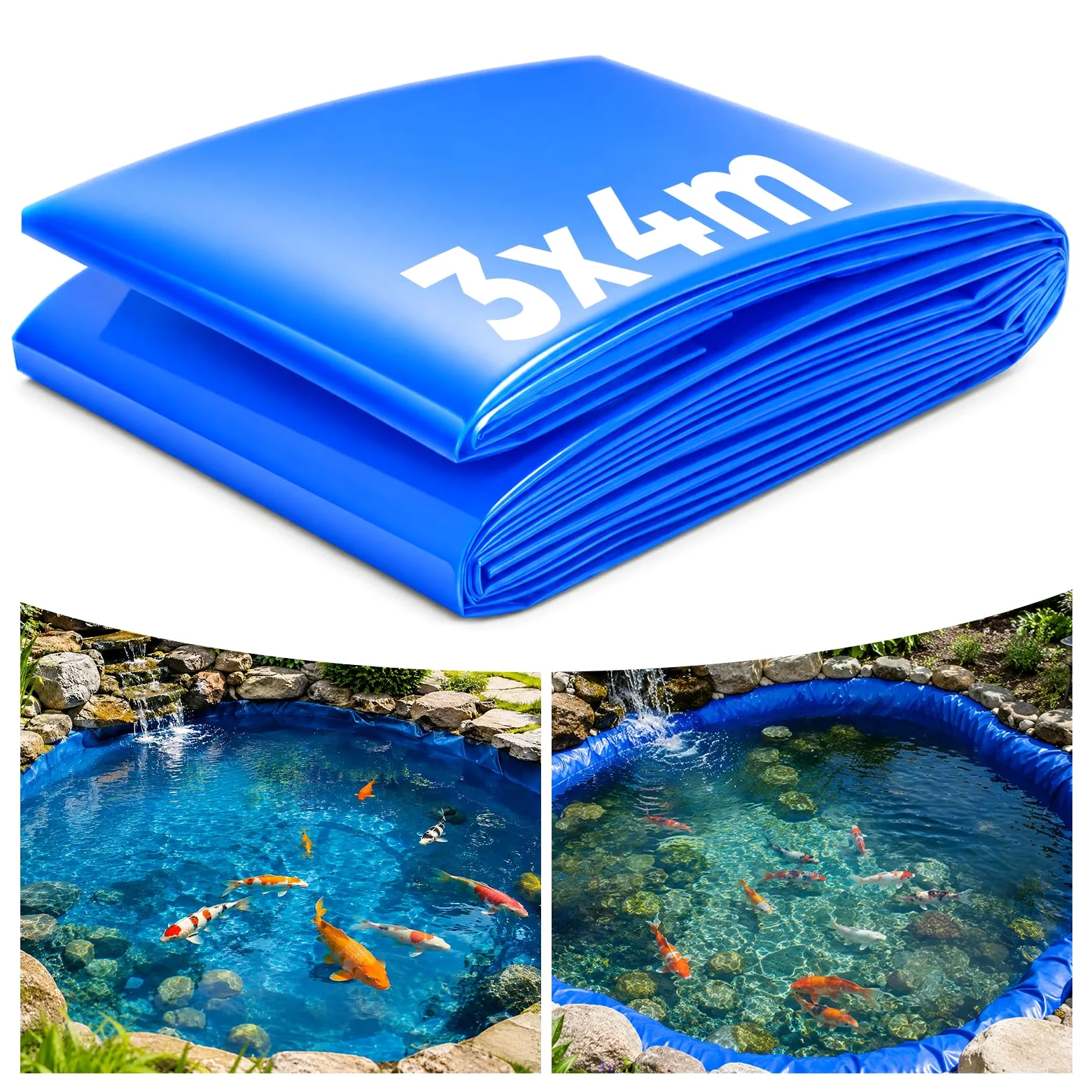 3x4m Bache Bassin, HDPE Bâche Bassin Extérieur 0.3mm Epaisseur | Liner Bassin pour Bassins à Poissons, Bassins à Tortues, Fontaines, Bassins D'irrigation, Parterres de Fleurs Surélevés