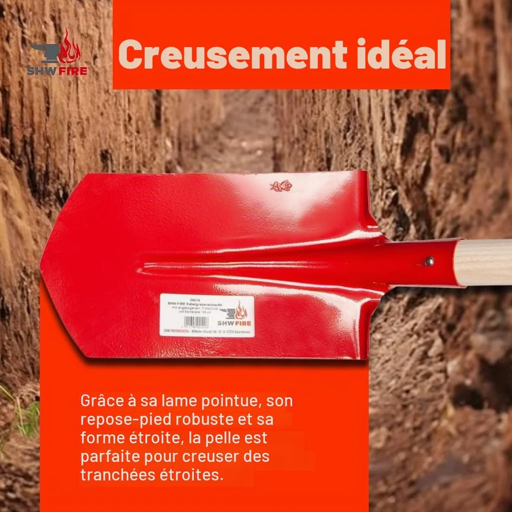 SHW-FIRE | Pelle à fossé 30 x 16 cm, antidérapante en acier spécial, poignée en frêne, idéale pour les tranchées et les drainages, fabriquée en Allemagne