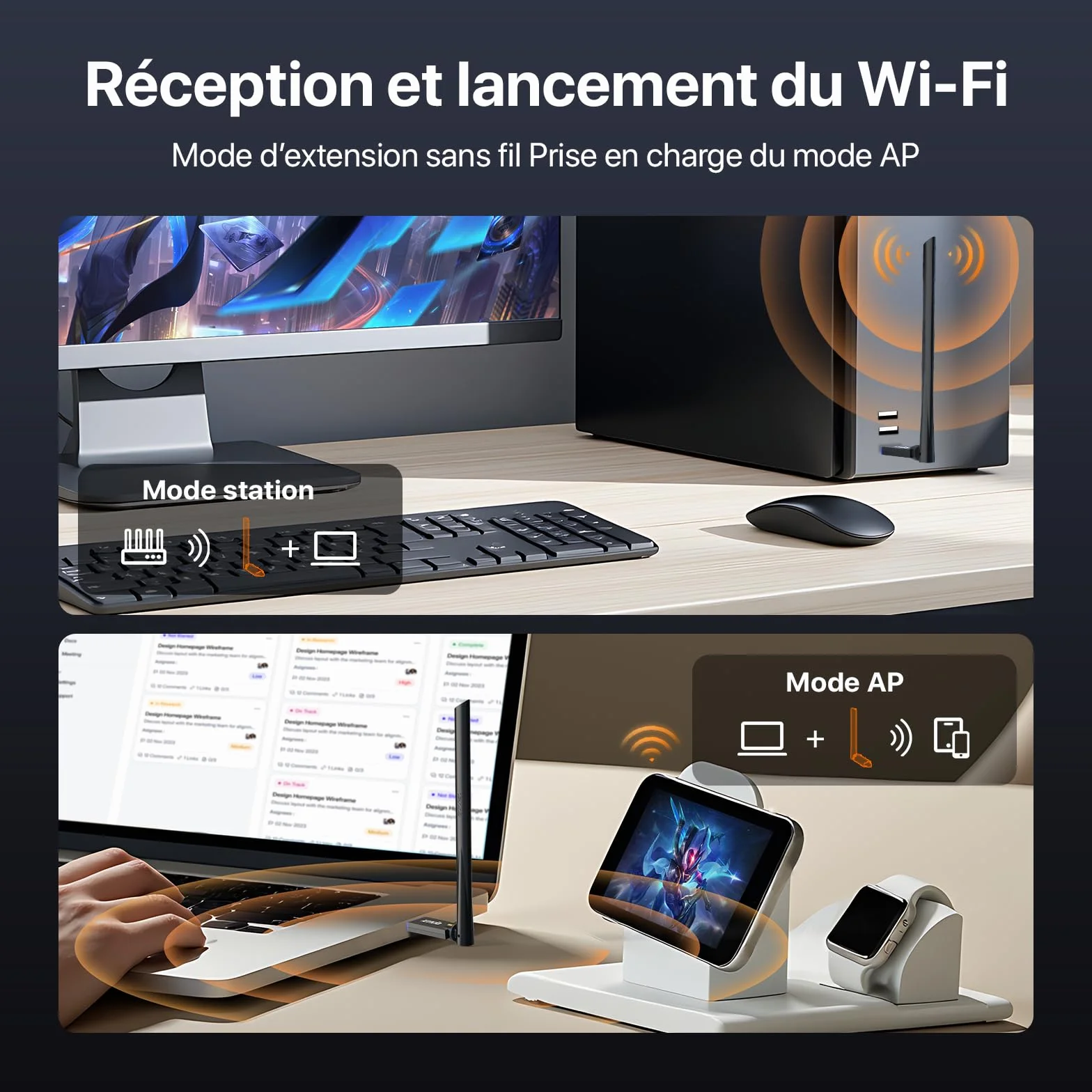 Tenda Clé WiFi AX900Mbps USB Antenne 6dBi Double Bande 5/2.4 GHz U11 Pro
