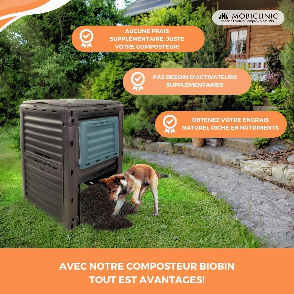 Mobiclinic®, Composteur de Jardin, Biobin, sans Frais supplémentaires, 300l, Ecologique, Transformateur déchets, Outils, Grilles d'aération, Transforme Les en Compost Naturel