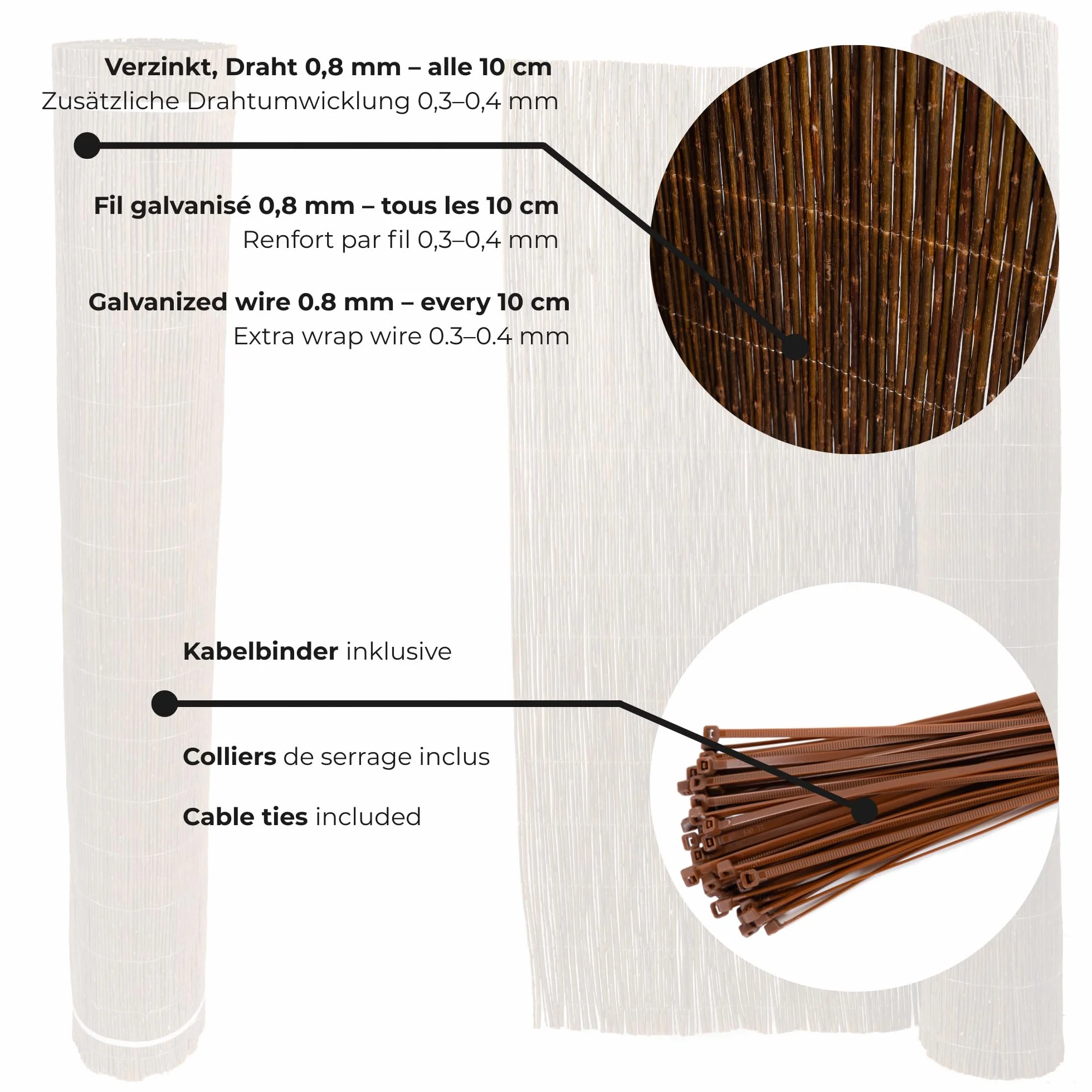 Canisse Osier Déco Naturelle 40 x 300 cm Brise Vue Jardin Balcon Cloture Exterieur Pare Soleil