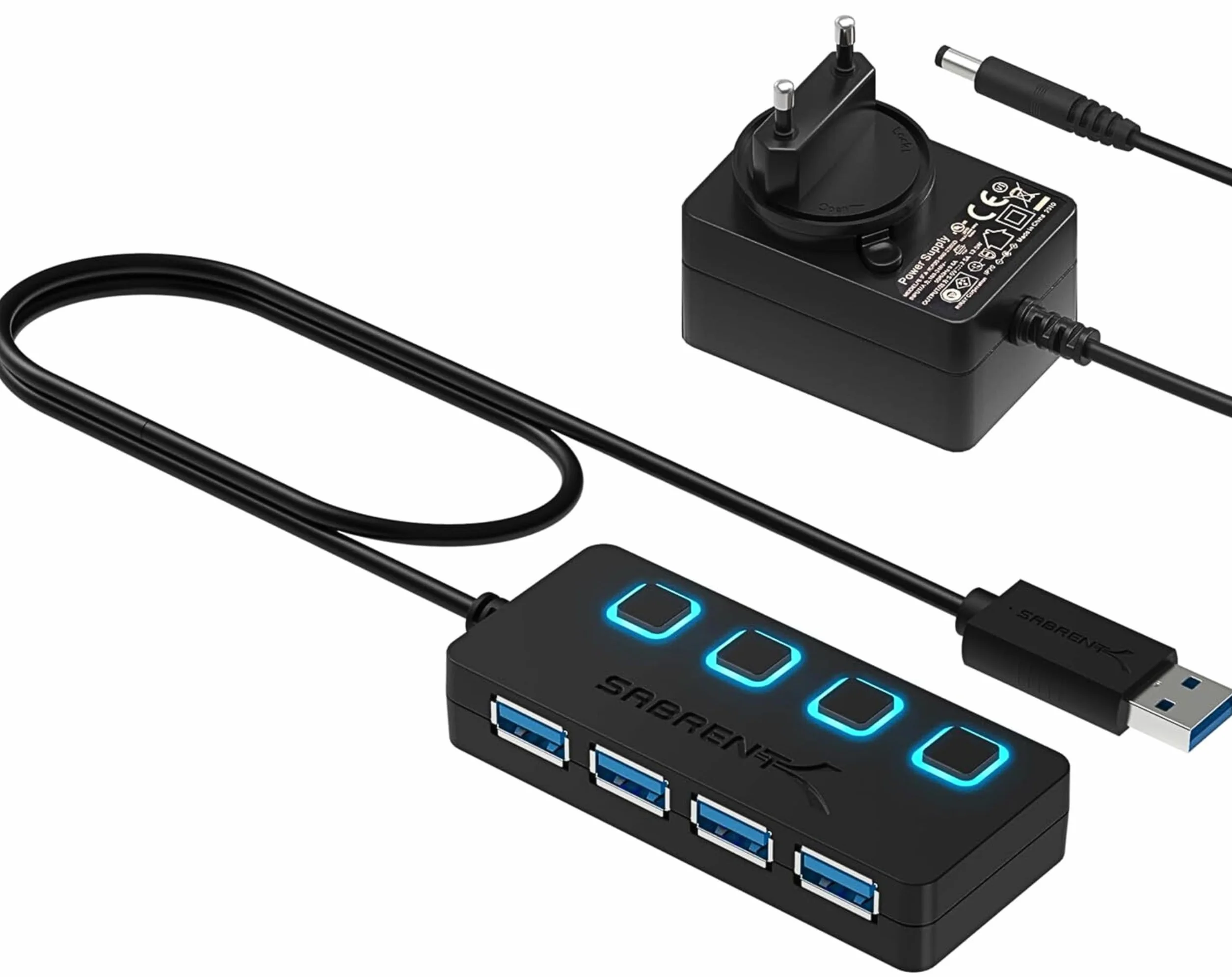 SABRENT Hub USB 3.0 Alimenté 4 Ports 5 Gbps avec Commutateurs et Voyants Individuels HB-UMP3