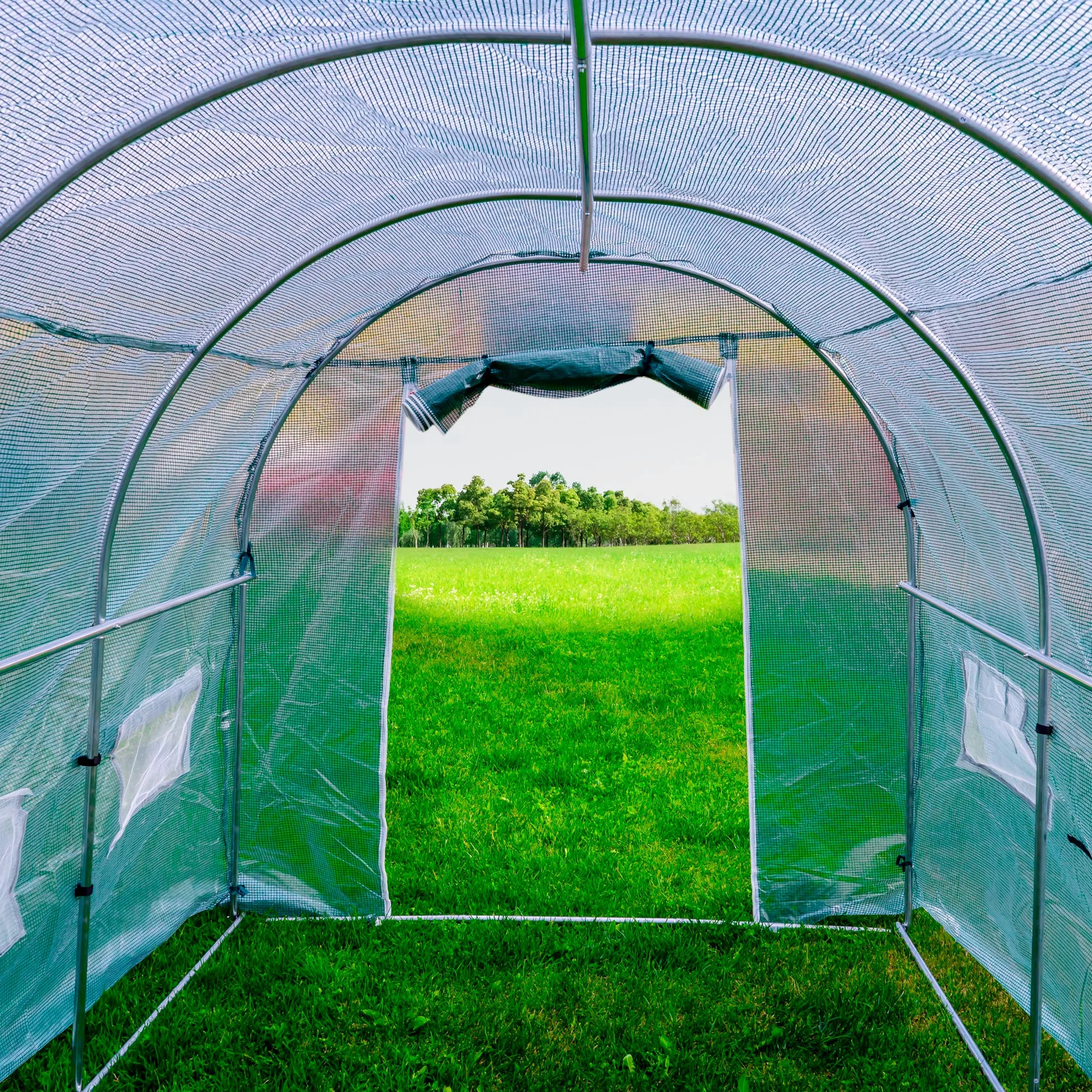 PNI Serre de Jardin SG500 Taille 457 * 210 * 210 cm, Structure en Acier Massif, fenêtres avec moustiquaires, Fermeture à glissière