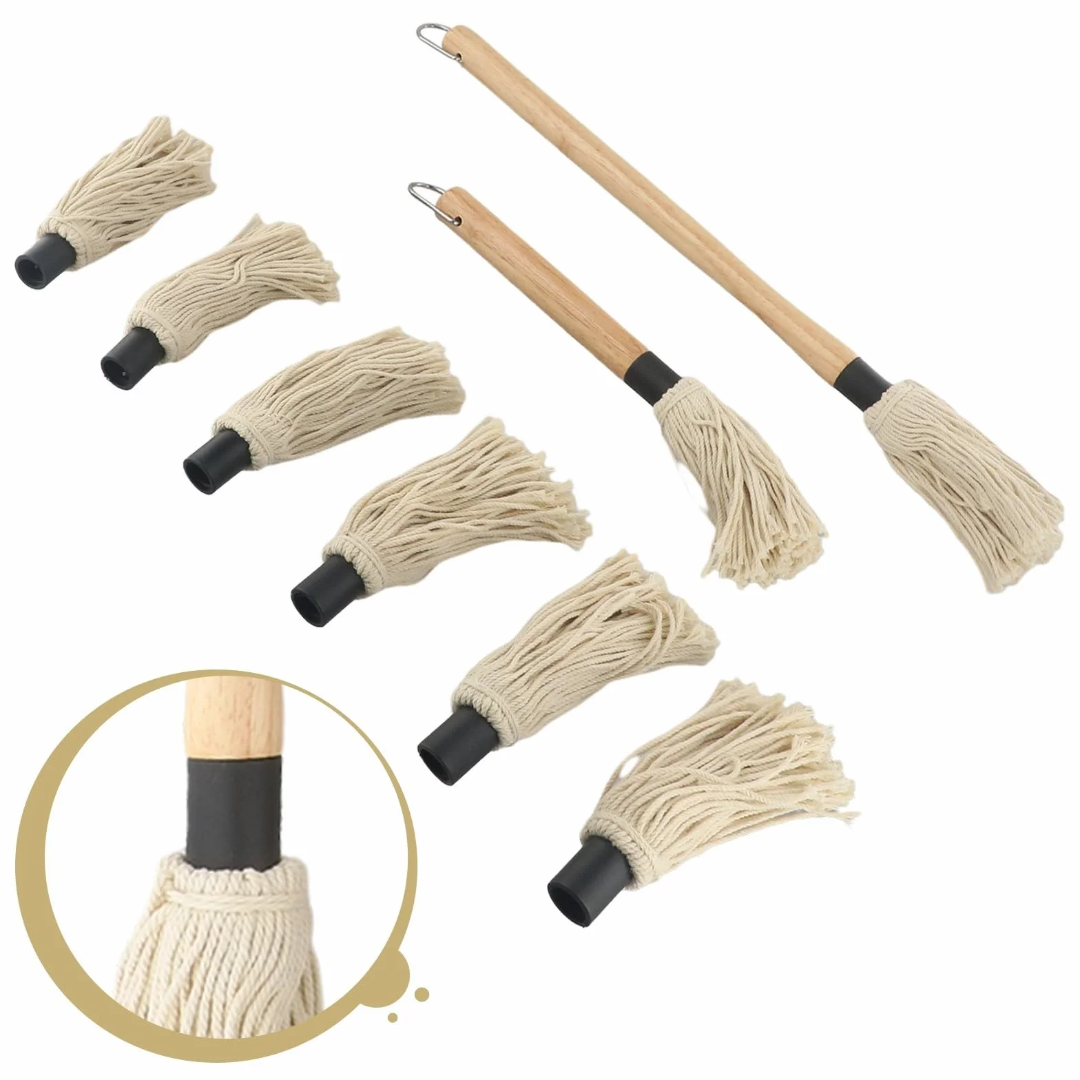 Serpillère à badigeonner avec manche en bois 6 têtes de rechange pour sauce barbecue viande volaille
