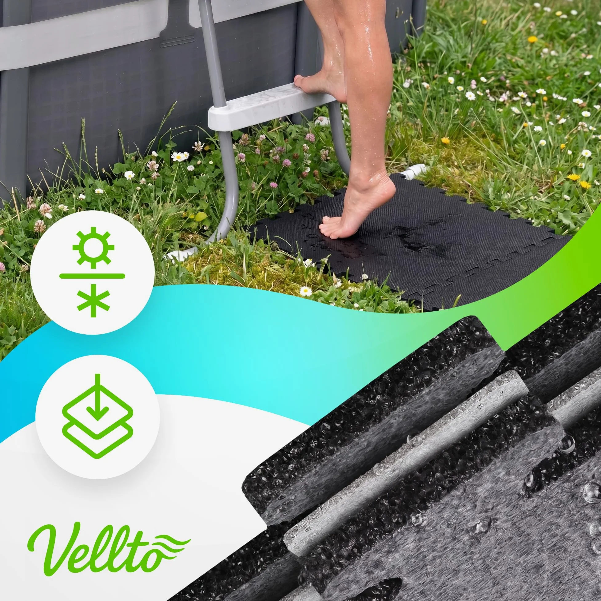 Dalle Mousse 1088 mm x 1088 mm 2 cm Épaisseur Tapis 12x Puzzle Protection Sol Fitness Piscine Fond Revêtement Modulaire Amortissant Imperméable sous-Couche Système Emboîtable Doux