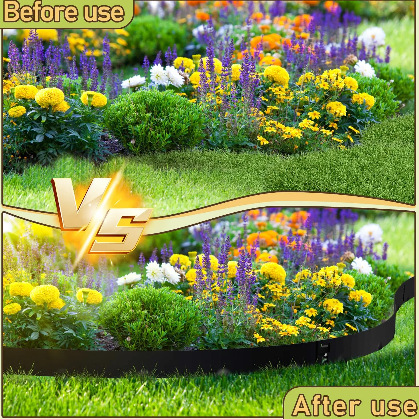 Bordure de pelouse en métal - 100 x 18 cm - Tour de lit avec épines - Flexible et déformable - Tour de lit pour cour, jardin, ferme - Noir (longueur 5 m - Hauteur 18 cm)