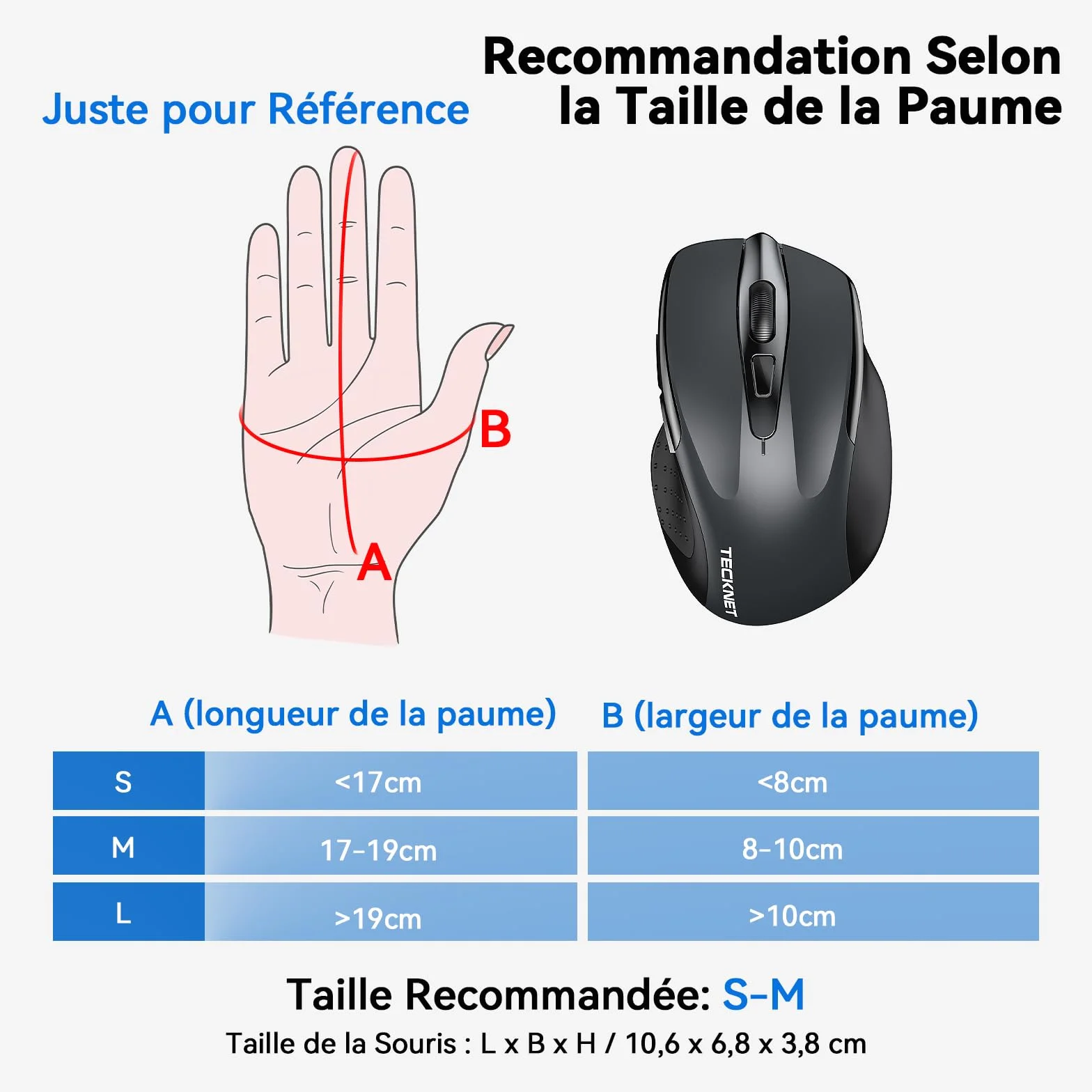TECKNET Souris sans Fil Rechargeable Silencieuse 4800 DPI 6 Boutons Ergonomiques USB 2,4G Gris