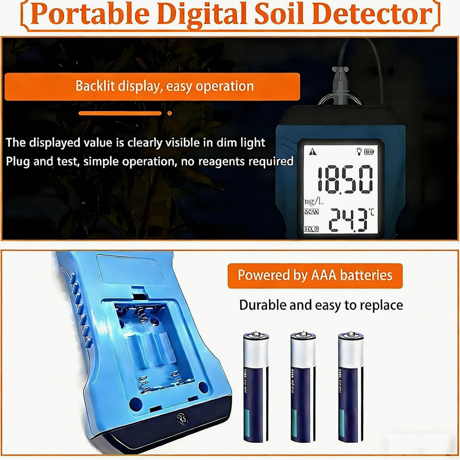 Testeur de sol - Testeur de sol rapide 7 en 1 pour pH, humidité, nutriments, phosphore et potassium pour jardin, pelouse, ferme, plantes en pot et fleurs